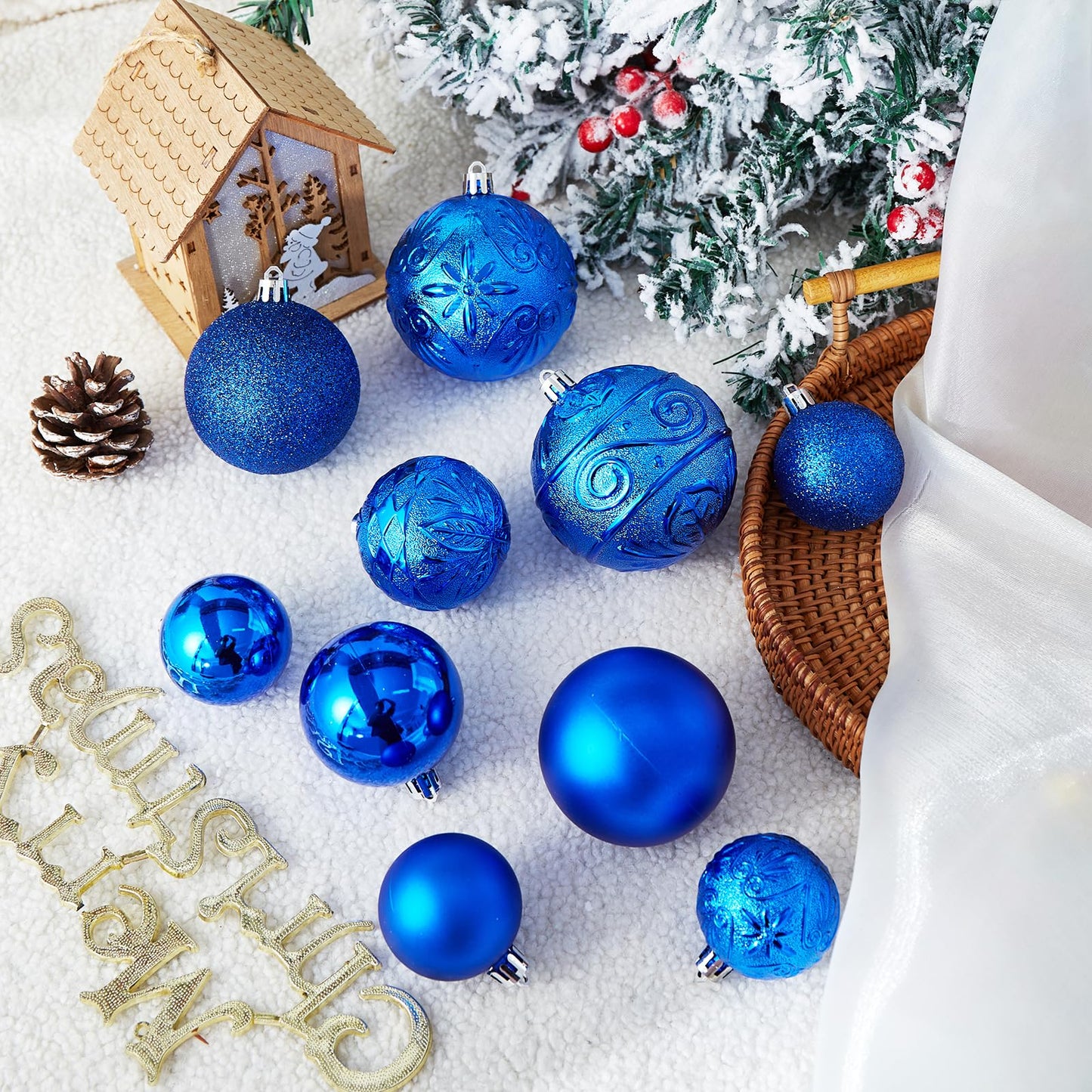 Wironlst Christmas Ball Ornaments - 30pcs Shatterproof Plastic Christmas Ornaments Hanging Ball Decorations for Xmas Tree, Holiday, Wedding, Party (Multi-Size, Blue)