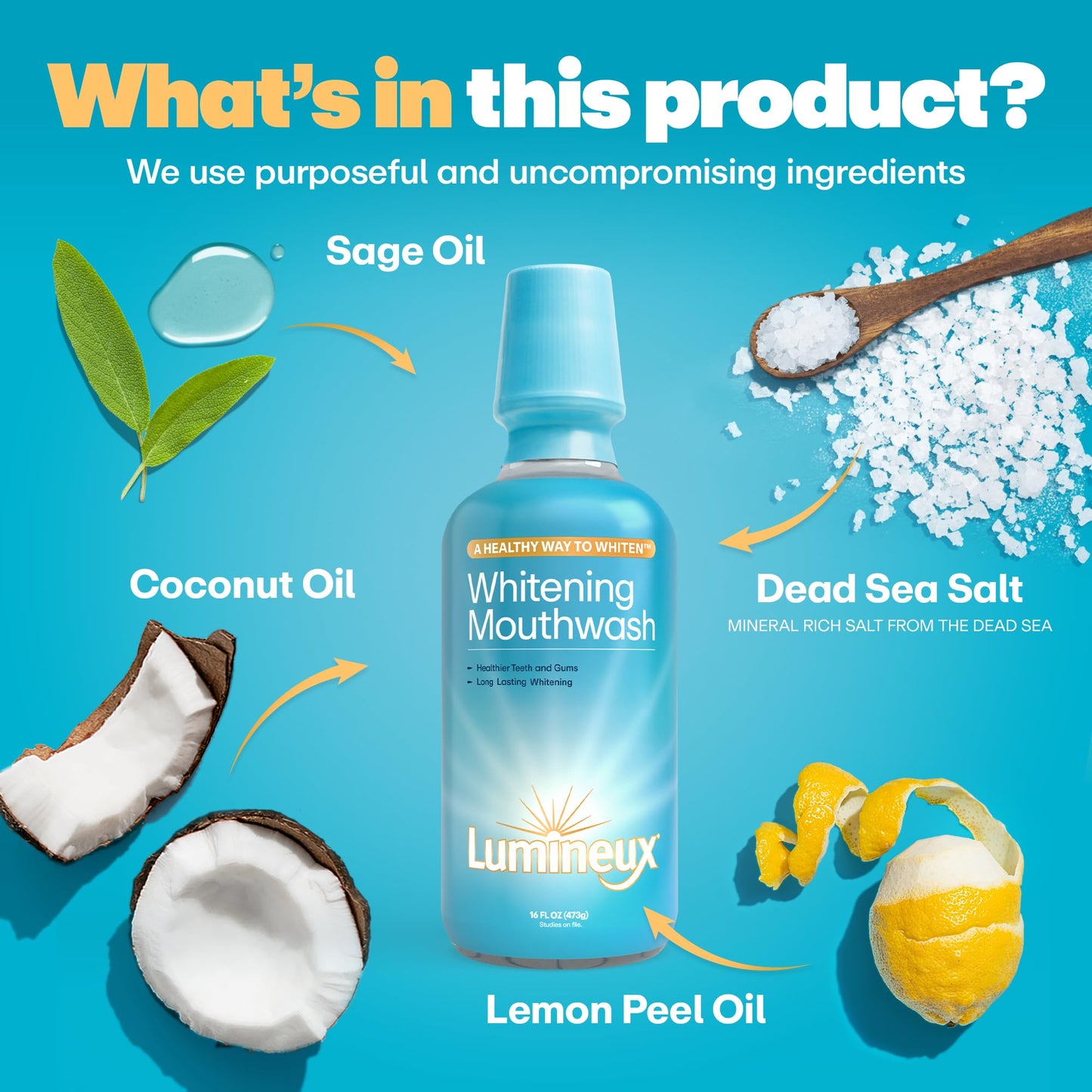 Lumineux Teeth Whitening Kit Peroxide Free for Whiter Teeth Includes 7 Whitening Treatments, 1 Mouthwash, 1 Toothpaste & 1 Bamboo Toothbrush, Dentist Formulated