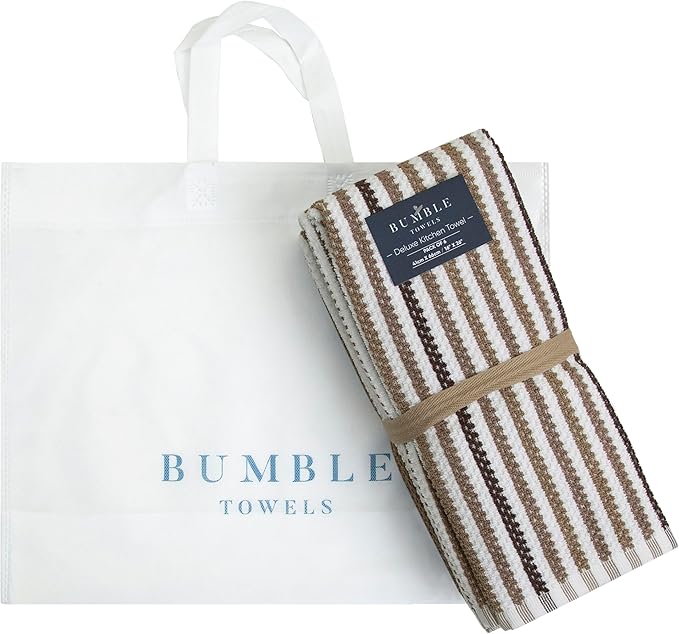 Premium Kitchen Towels | Large Cotton Kitchen Hand Towels | Popcorn Striped