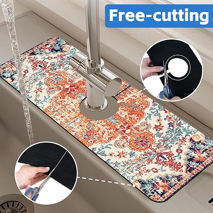 Oriental Turkish Carpet Pattern Red Dish Drying Mat