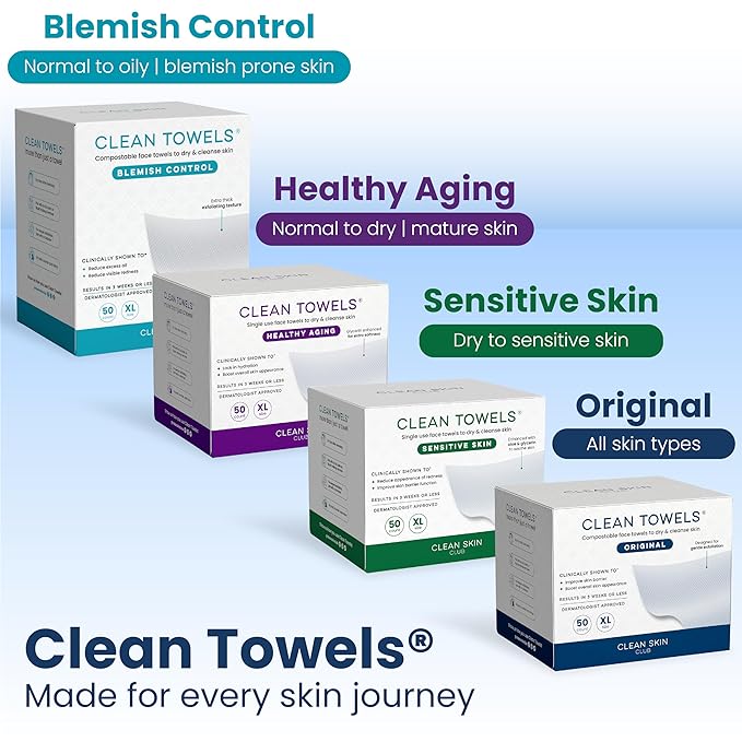 Clean Skin Club Clean Towels® XL Variety 4-Pack Travel Set, Disposable Face