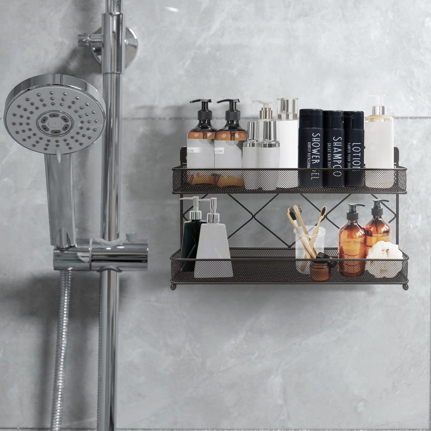 Megier 2 Tier Metal Kitchen Counter-top or Wall Mount Spice Rack, Jars Storage Organizer, Cabinet Holder, spice seasoning organizer for Partry (Bronze)