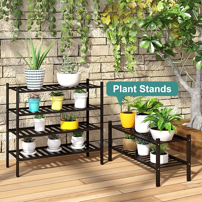 viewcare 4-Tier Black Bamboo Shoe Rack