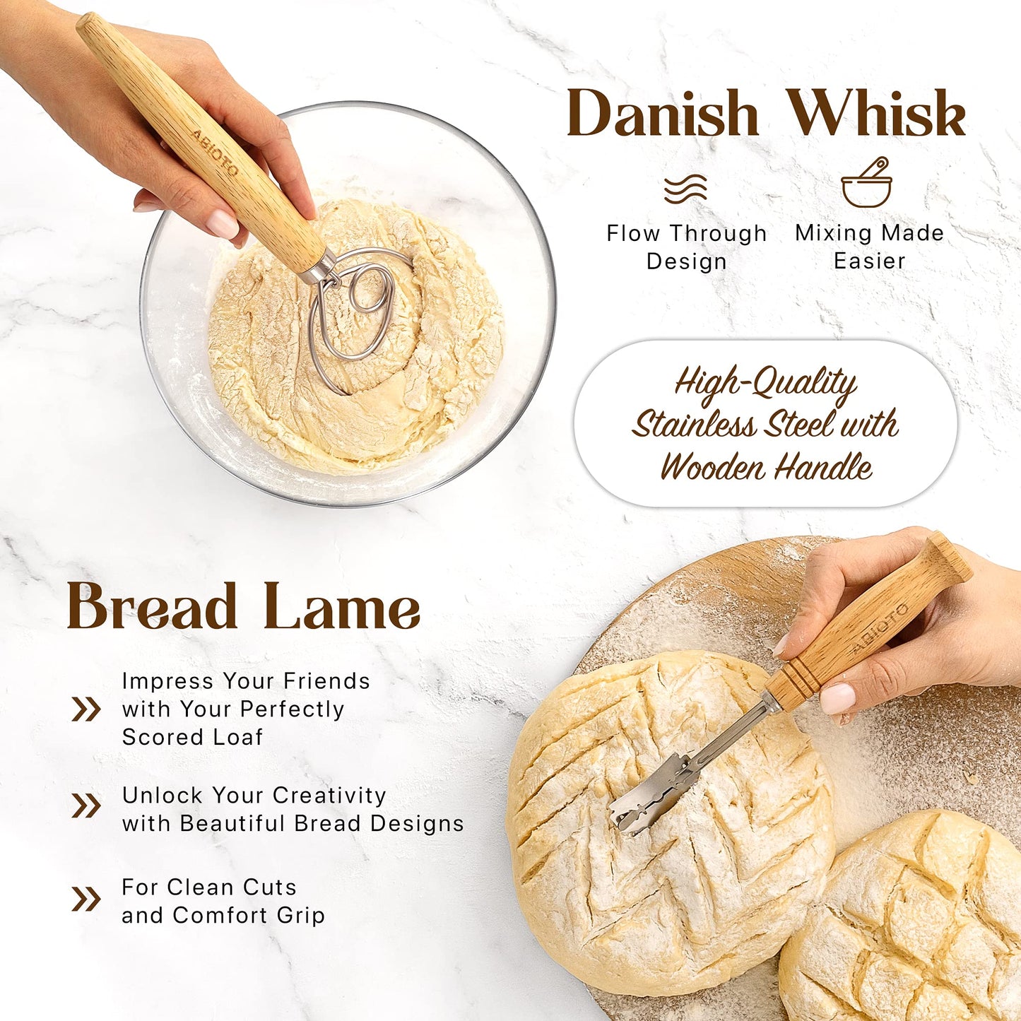 Banneton Bread Proofing Basket Set – Sourdough Bread Making Kit with Handcrafted 9″ Round & 10″ Oval Rattan Baskets and Professional Sourdough Tools