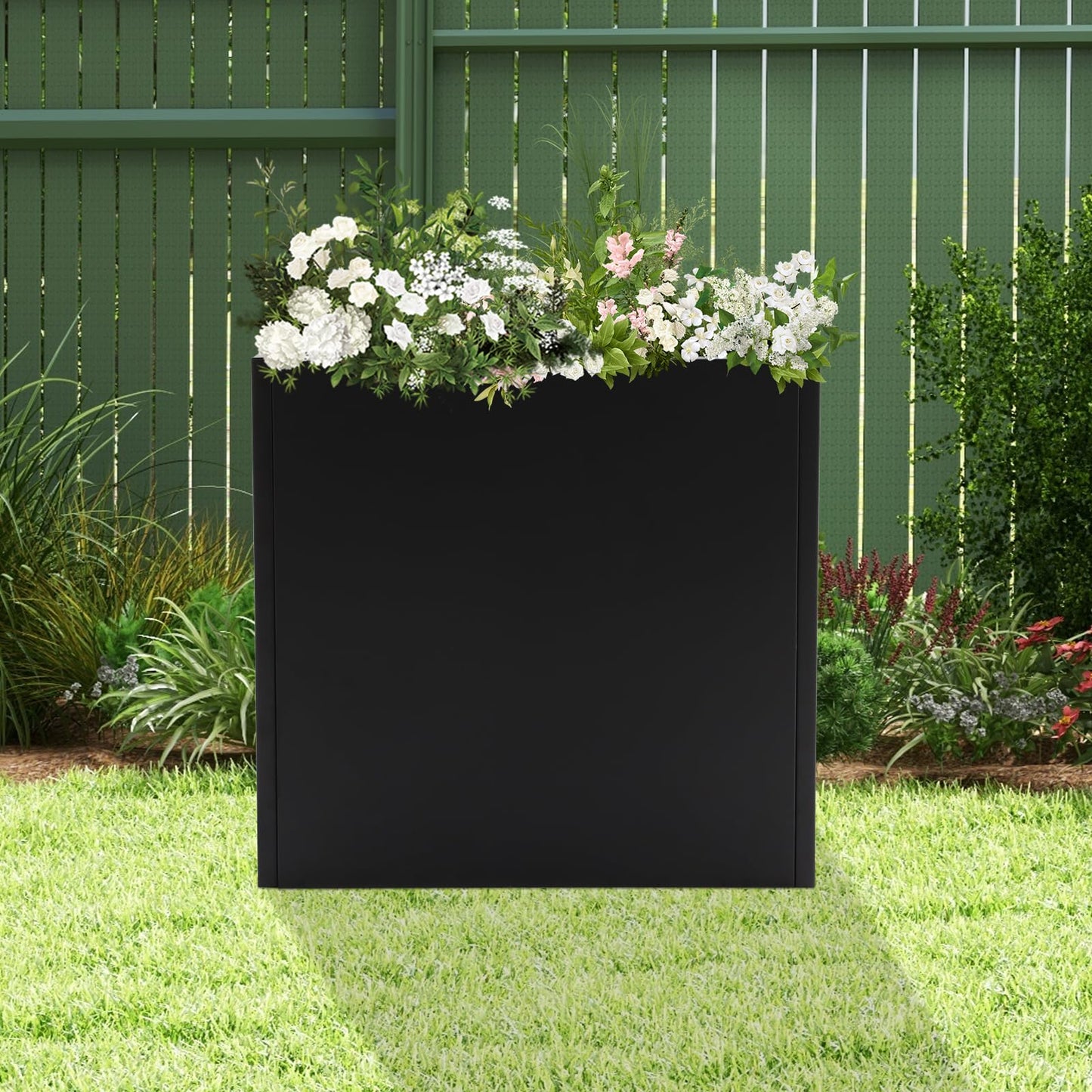 Fichiouy Large Metal Planter Box Outdoor,28" Tall Black Rectangular Planter with Drainage,Modern Steel Planters Pot for Outdoor Plants (Black)
