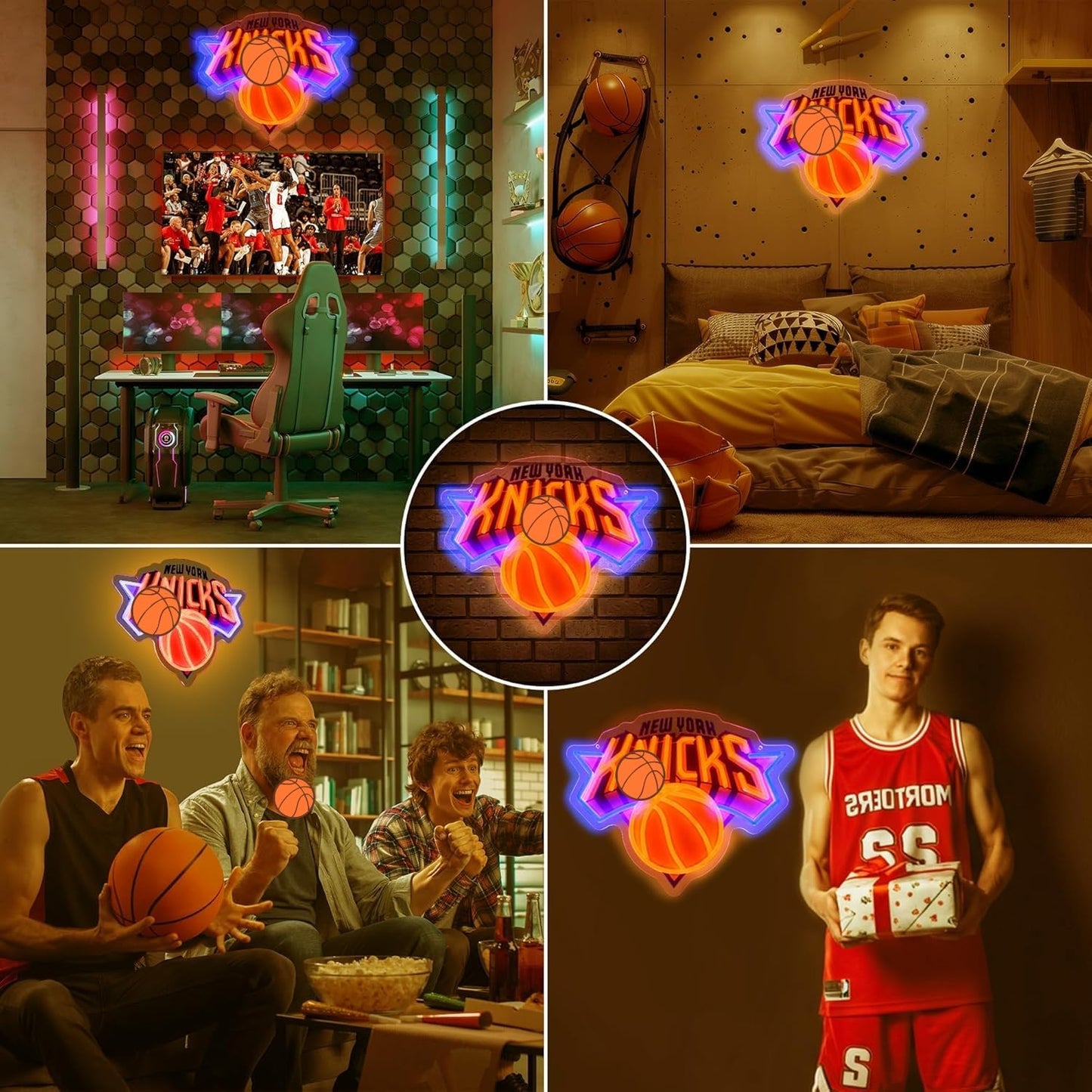 Basketball Team Neon Sign, Sport Light Up Dimmable New Yok Basketball Team Logo Hanging USB Powered Led Neon Sign for Wall Decor, Bedroom, Man Cave, Party, Birthday Party Christmas Merch Deco Gift for Boys New Yok Fans