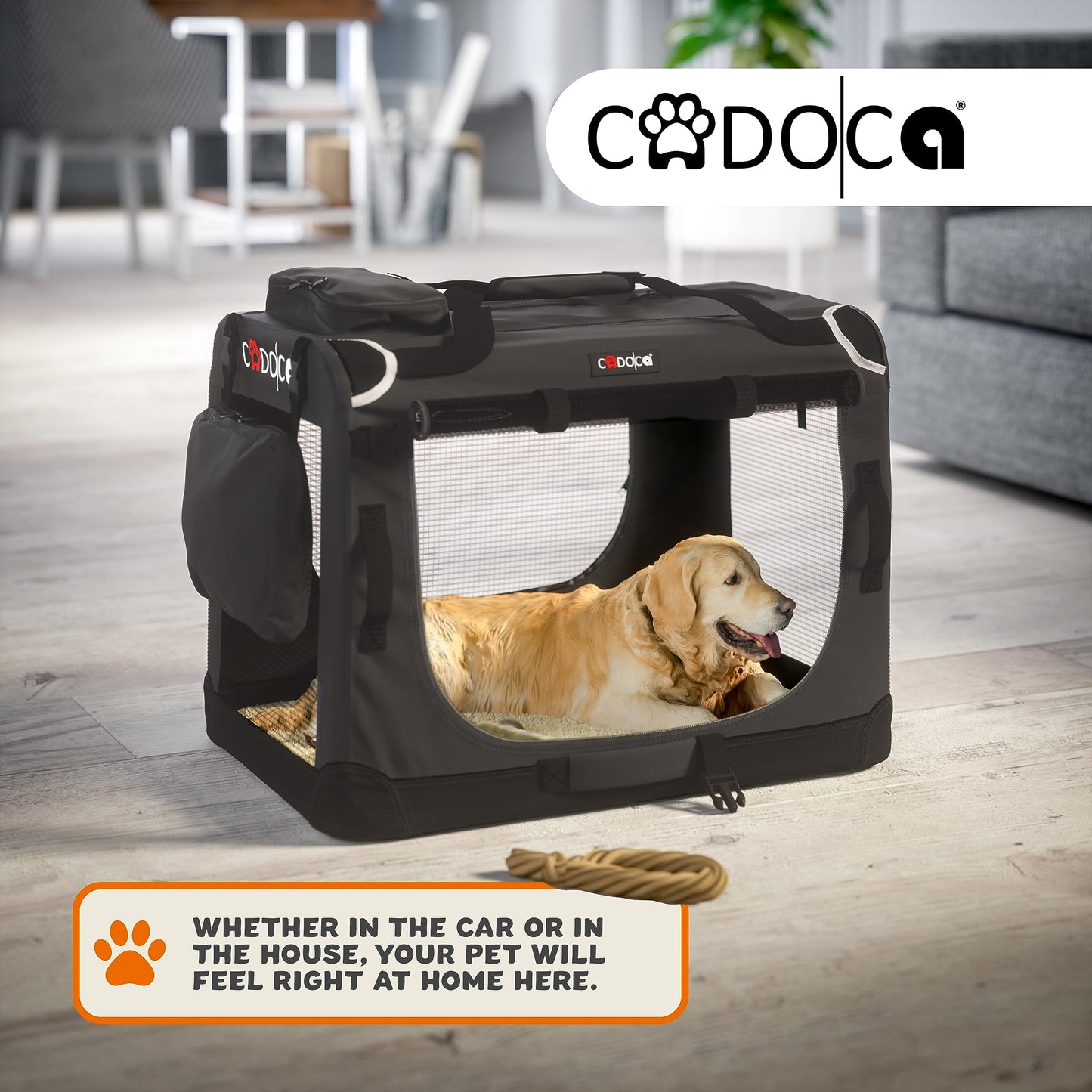 CADOCA® XL Dog Crate | 82x56x58cm | Foldable Breathable Car Pet Transport Box | Dog Travel Crate | Robust Pet Vet Holiday Cat Carrier Puppy Kitten Rabbit | Anthracite Grey