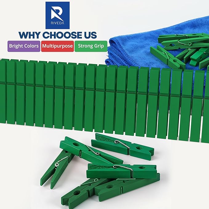 RIVEDA 50pcs Colored Wooden Clothes Pins, Clothespins