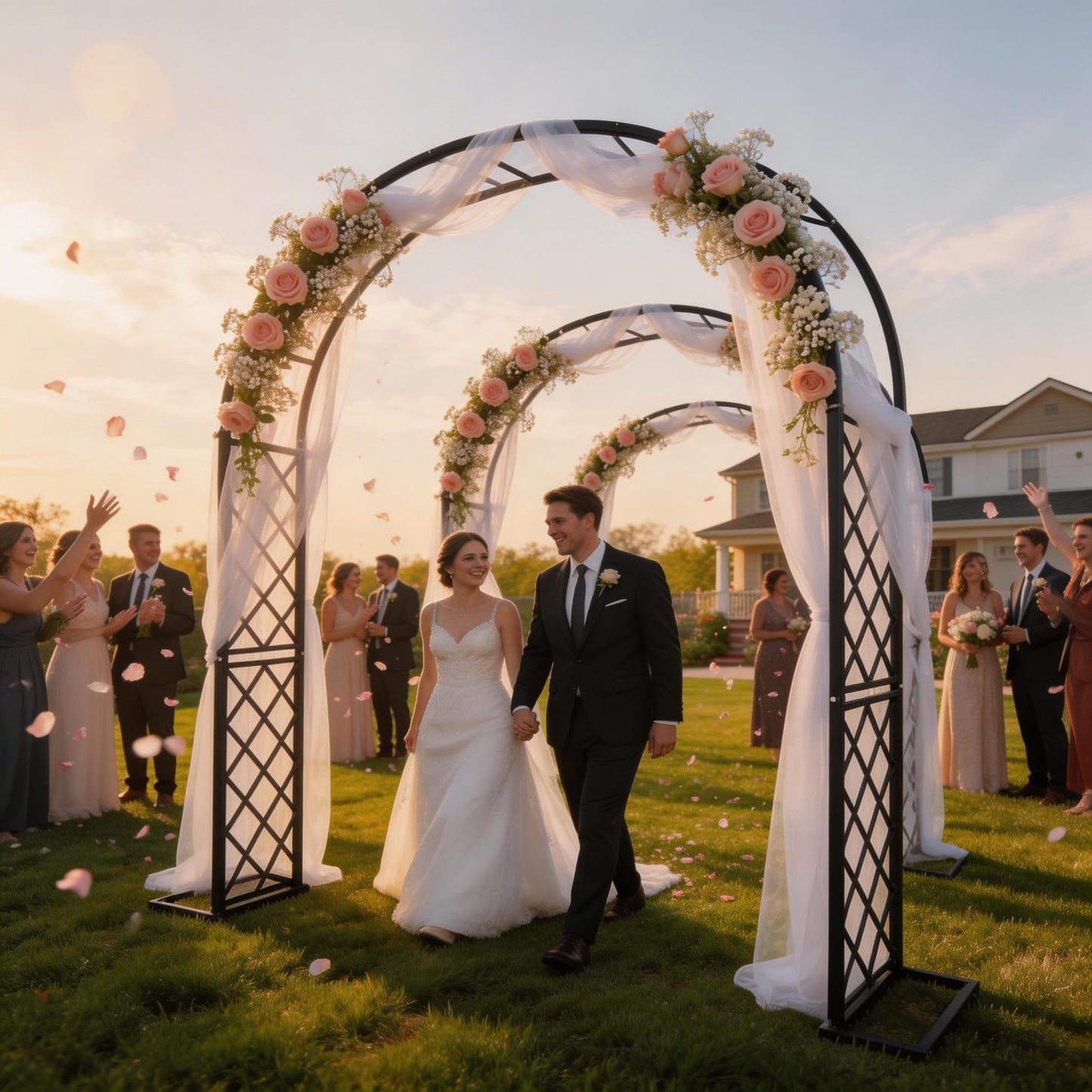 CDIWULDN Black Heavy Duty Metal Garden Arch Trellis 90.5" W x 94.5" H for Climbing Plants, Decorative Archway Wedding Arch Frame for Patio, Backyard, Patio, Lawn, Pathway