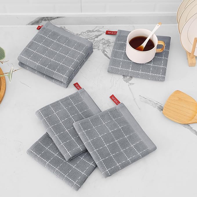 Mordimy 100% Cotton Terrycloth Kitchen Towels and Dishcloths Sets, Soft and
