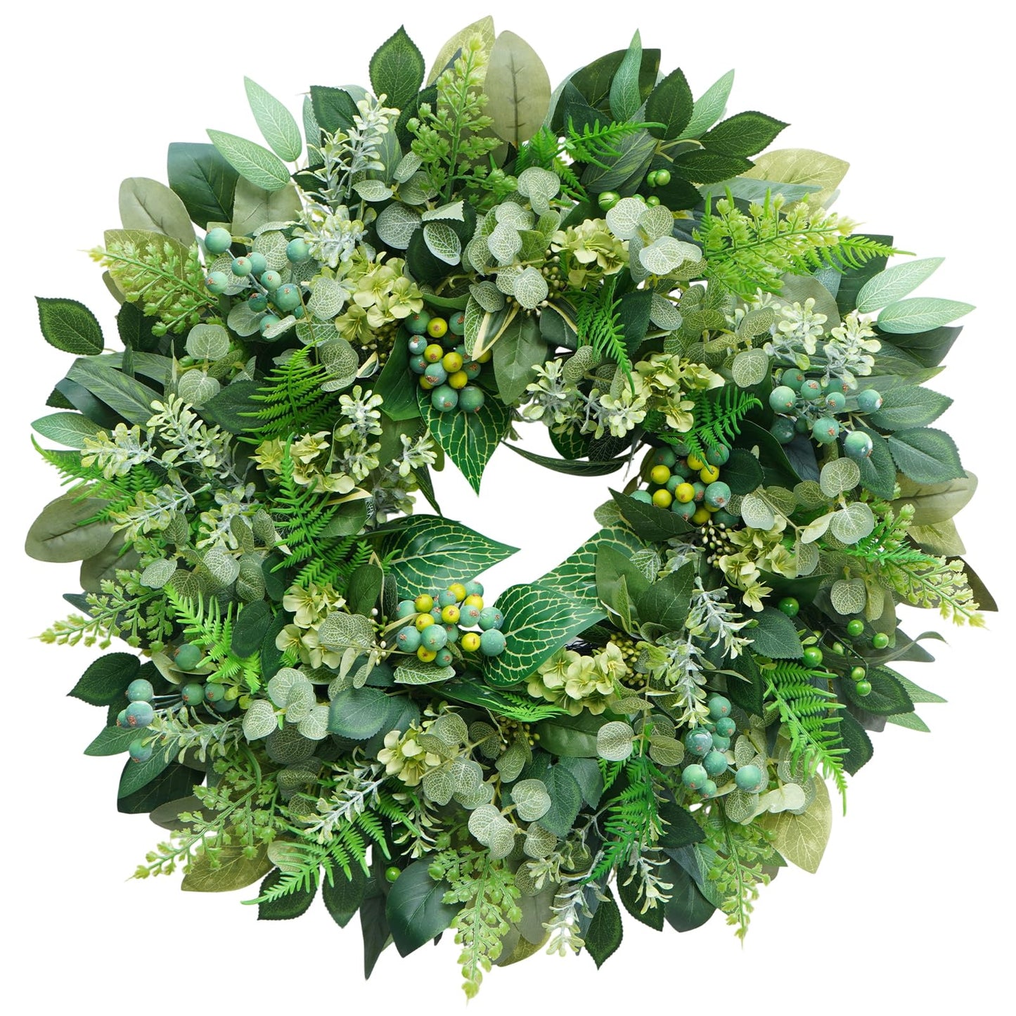 Rimalo 26 Inch Green Wreath for Front Door - Artificial Greenery Wreath with Berries, Indoor Outdoor All Season Year Eucalyptus Wreath for Farmhouse Home Decor, Spring Summer Fall Winter