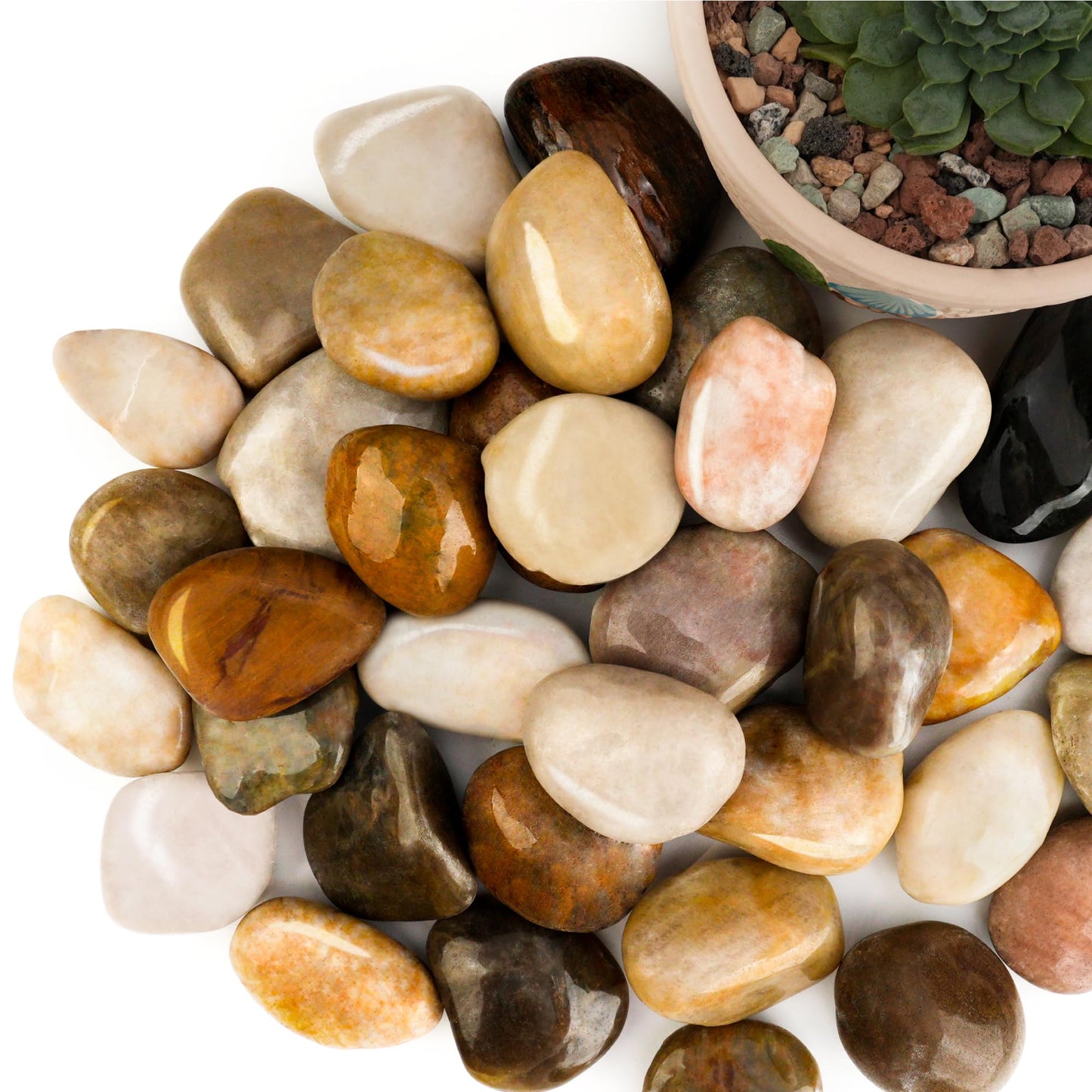 BIOMAND 4lb Mix River Rocks for Plants, 1-3 Inch Pebbles for Indoor Plants, Polished Garden Rocks Outdoor Landscaping, Decorative Stones for Vases, Succulents, Aquarium, Walkways
