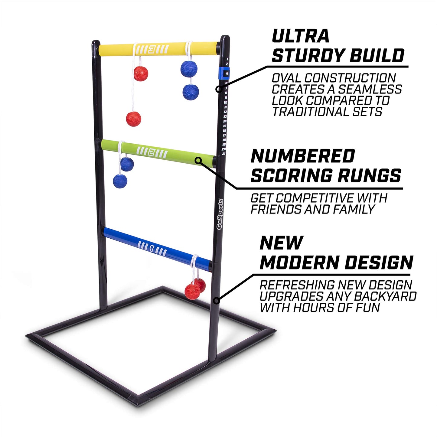 GoSports Pro Grade Ladder Toss Indoor - Outdoor Game Set with 6 Soft Rubber Bolo Balls, Travel Carrying Case and Score Trackers
