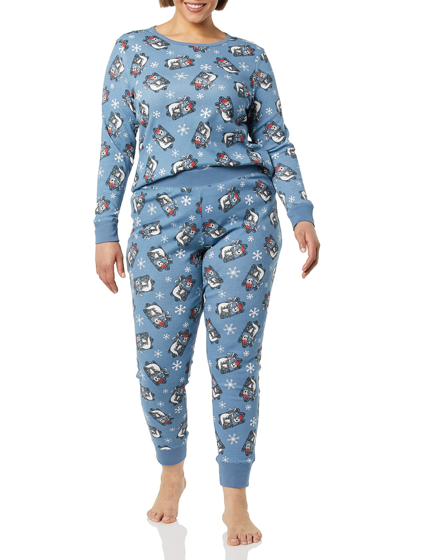 Amazon Essentials Disney | Marvel | Star Wars Unisex Babies' Snug-Fit Cotton Footed Pajamas, Nightmare Santa Jack - Sleep & Play, Newborn