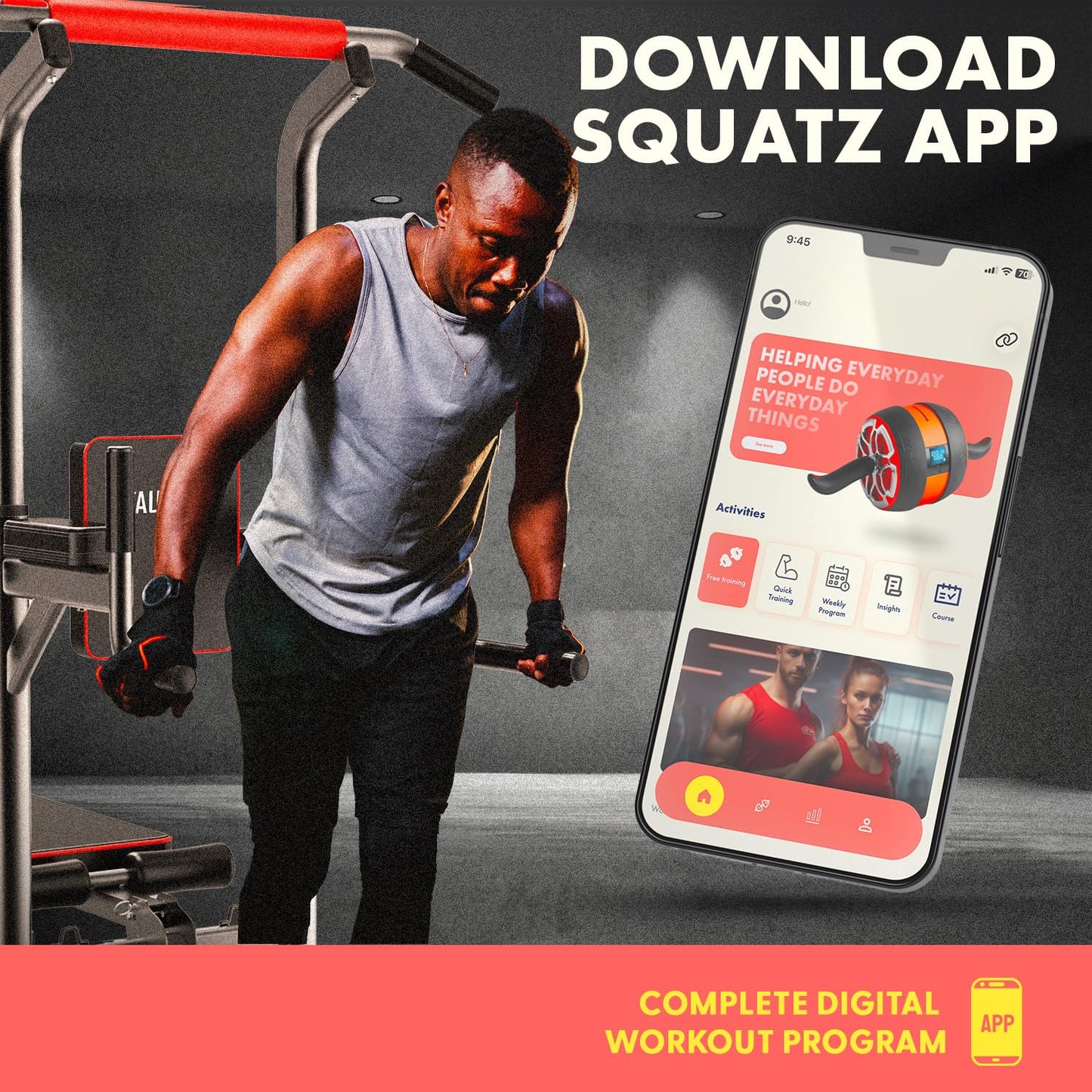 SQUATZ Pull-Up Dip Station - Your All-in-One Power Tower Gym and Chin-Up Bar Stand with Collapsible Bench for Home Exercise and Bench Press
