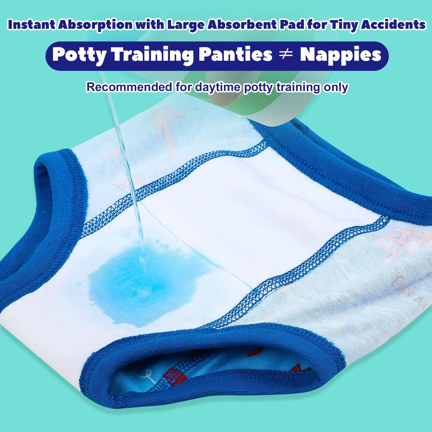 MOEMOE BABY Potty Training Pants for Boys - Reusable Cotton Toddler Underwear, 10 Pack, Blue, 3 Years