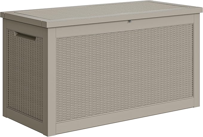 YITAHOME XXL 260 Gal Large Deck Box, Outdoor Resin Storage Box, Rattan Storage Container for Patio Furniture, Garden Tools, Waterproof, Lockable (Brown)
