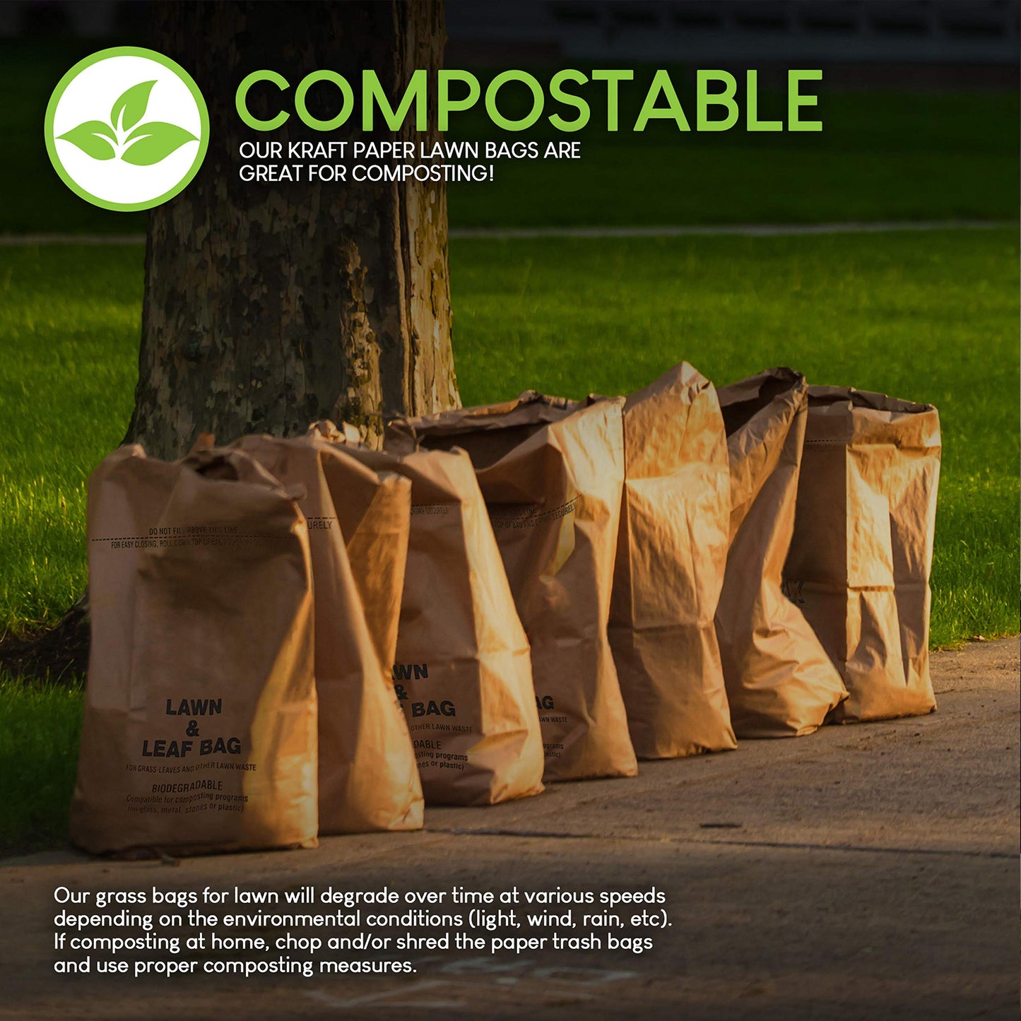 30 Gallon Kraft Lawn and Leaf Bags (10 Pack) Eco-Friendly Heavy Duty Large Paper Trash Bags, Made in the USA Tear Resistant Yard Waste Bags for Grass Clippings, Wet and Dry Leaves, Weeds, Twigs