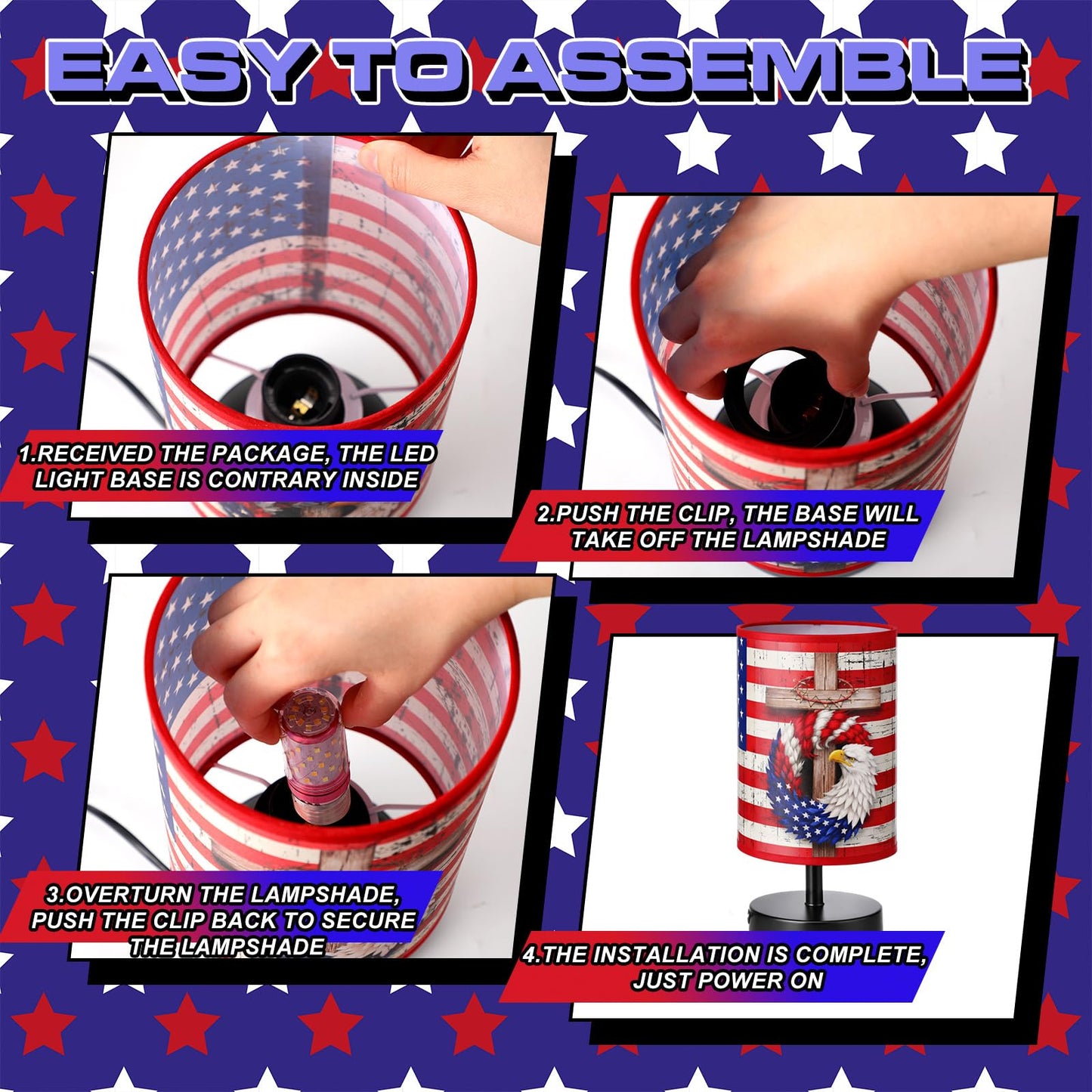 Glooglitter 4th of July Table Lamps 3 Colors Dimmable Lights 11.02 x 5.12 Inch Patriotic Bedroom Lamps Independence Day American Flag Bedside Night Light for Desk Memorial Day Birthday Gifts