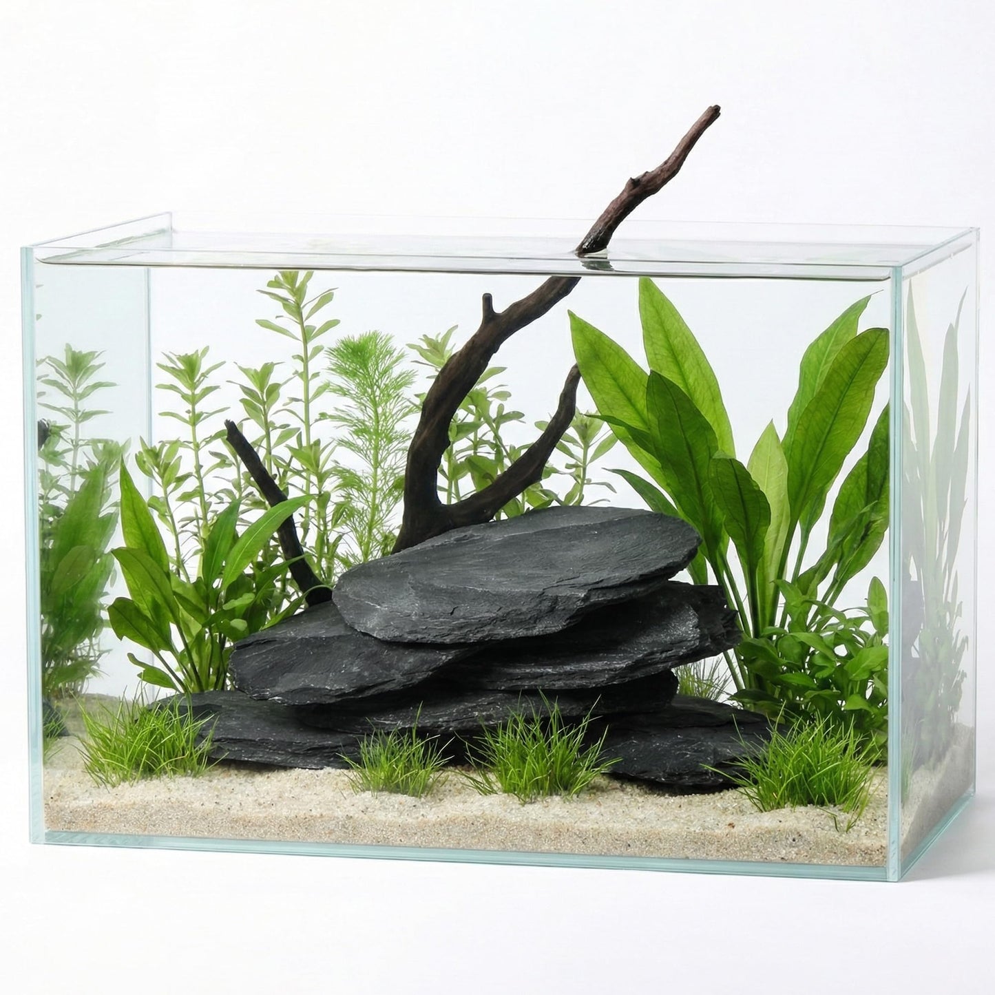 FISCAPE 6.1-8.1 Inches Natural Slate Rock, 6 PCS Large Flat Aquarium Stones for Aquascaping, Terrariums, Reptile Tanks & Aquarium Décor