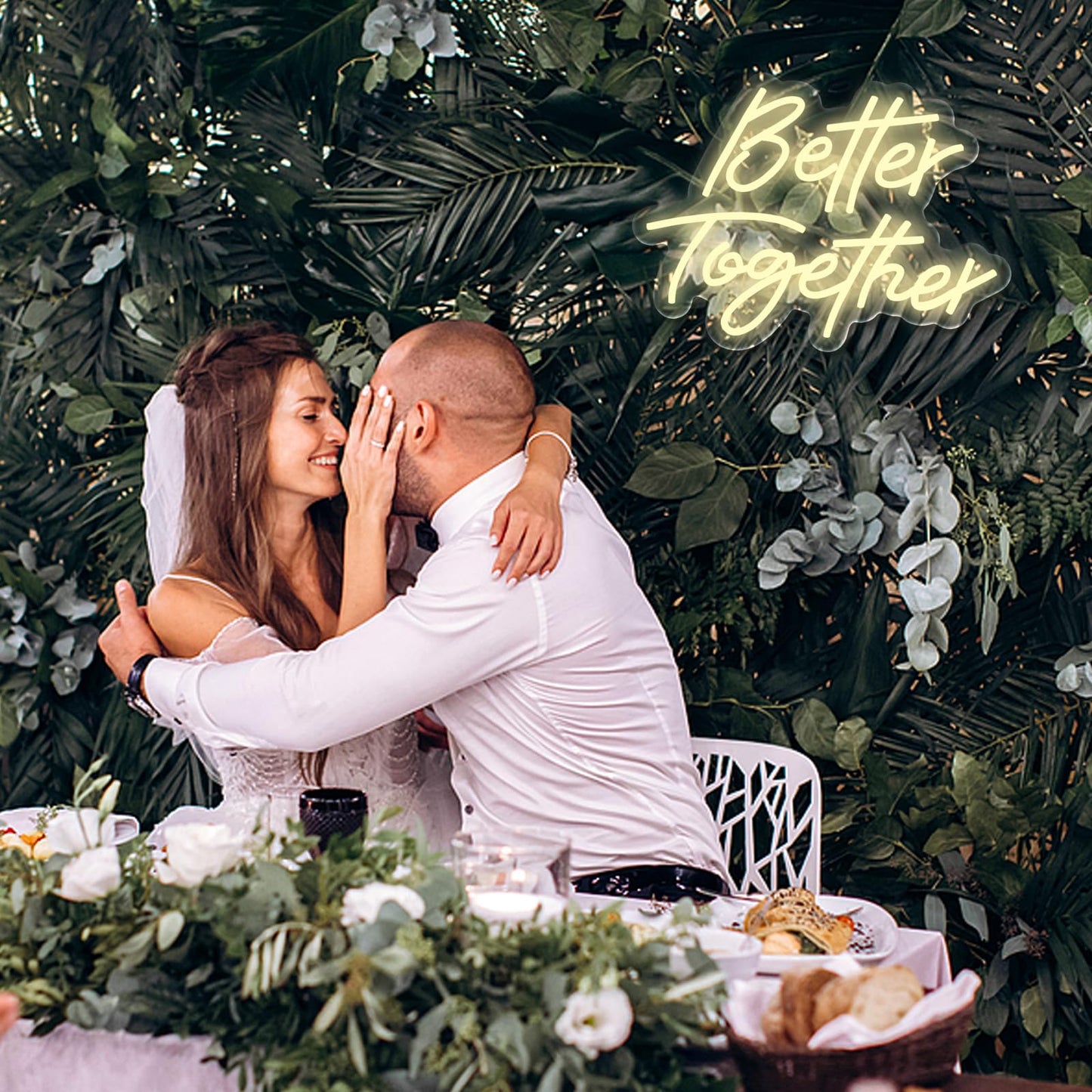 UExnkj-Y Better Together Neon Sign, Wedding Neon Sign, LED Neon Light for Wall Decor, Warm White Led Neon Light USB Dimmable Letters Neon Signs for Wedding, Engagement Party