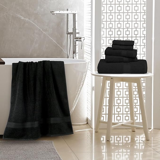 Amazon Basics 6-Piece Highly Absorbent Fade-Resistant Towel Set, 100% Cotton