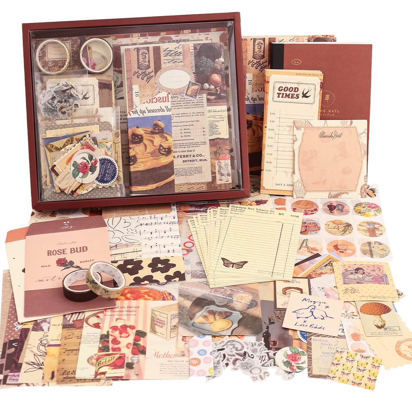 348 Pcs Scrapbooking Supplies Kit, Vintage Aesthetic Scrapbook Kit for Bullet Junk Journal, Stationery, A6 Grid Notebook, DIY Journaling Supplies, Birthday Craft Gift for Teen Girl Kid Women