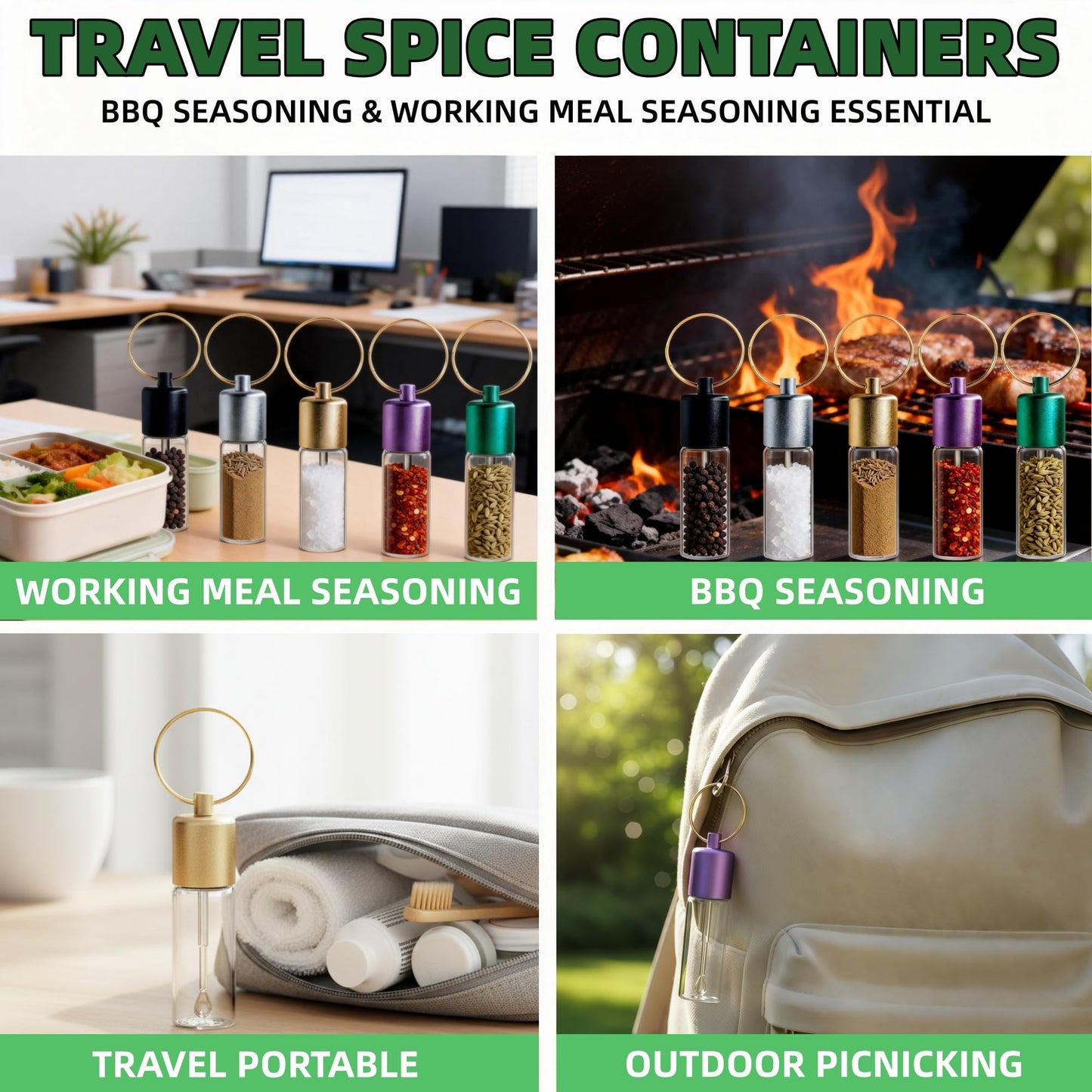 Petrip 5-Pack Travel Glass Spice Jars with Spoon - BPA-FREE Glass Food Storage Containers for Spices, Sugar & Seasonings