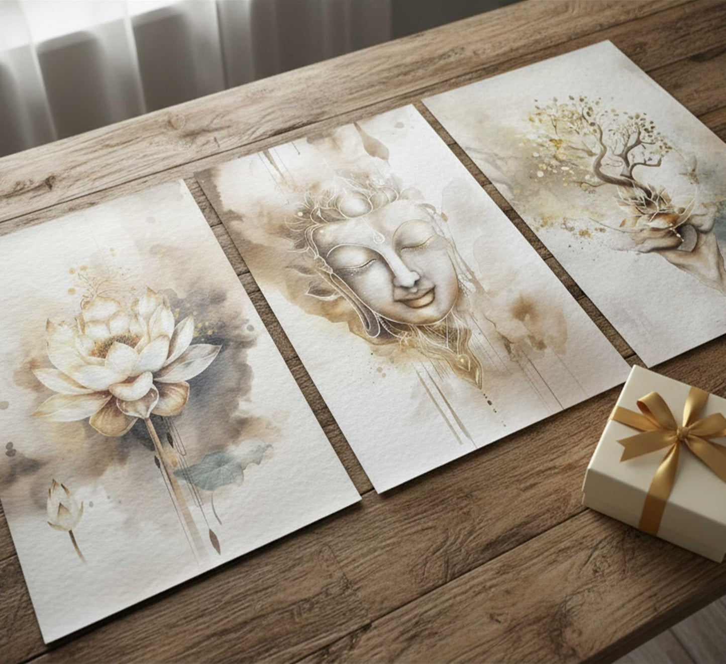 3Pcs Zen Canvas Wall Art Tree of Life Lotus Flower, Buddha Painting Pictures Wall Decor Poster Print Artwork For Living Room Yoga Room Hotel Bedroom Home Decoration Unframed