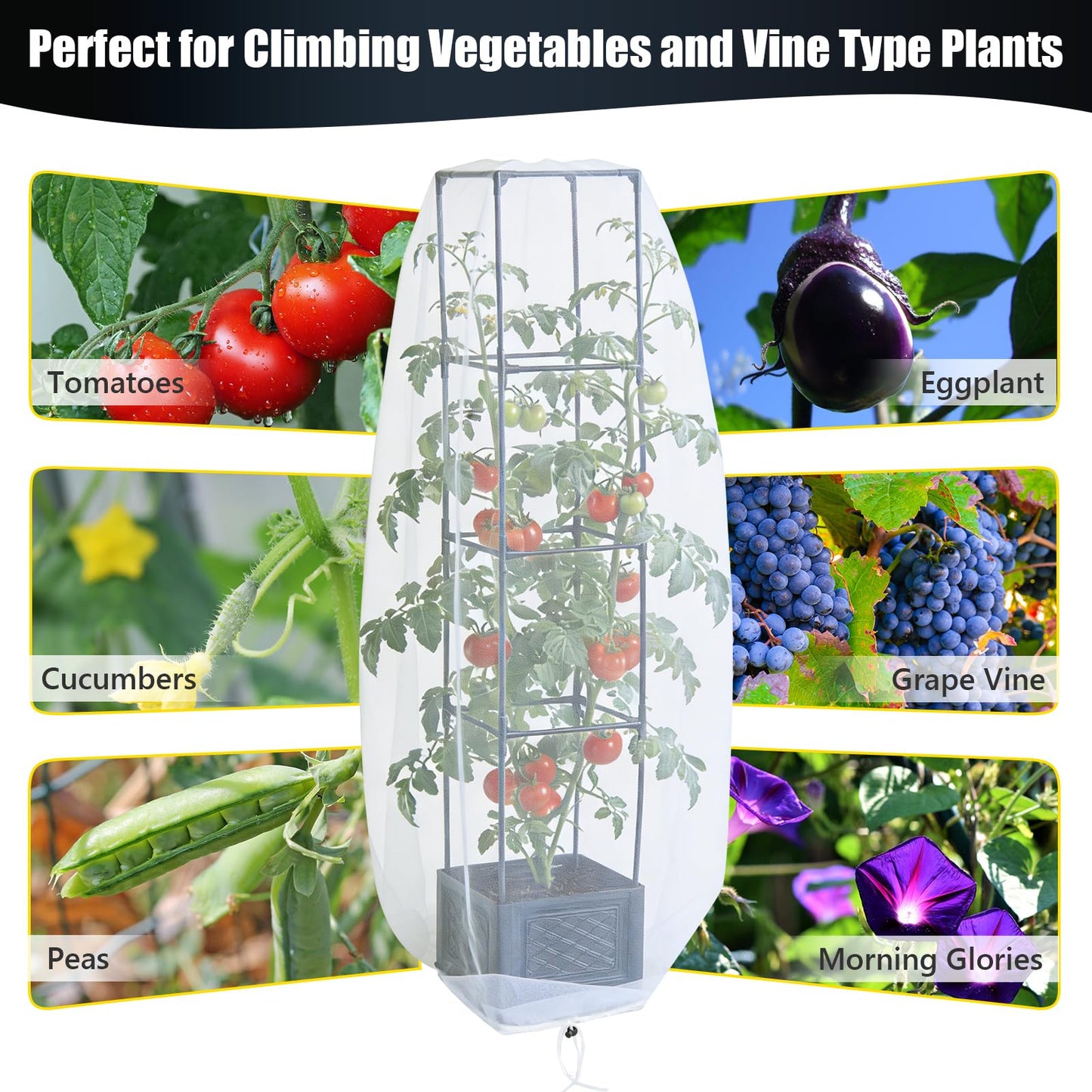Tomato Planter Pot with Trellis for Patio Deck, 55" Raised Garden Bed Boxes Outdoor Self Watering Tomato Growing Kit Pots for Growing Cherry Tomatoes, Cucumbers, Beans, Peas, Grape vine, Flowers