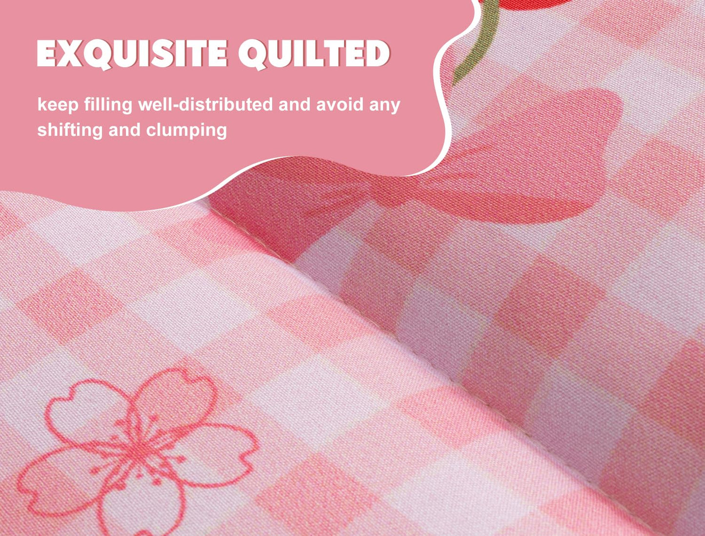 Meeting Story 3pcs Plaid Checkered Kids Comforter Sets Zipper Bedding Set for Girls,Twin Cherry Kid Bedding Set Strawberry Comforter Bedding for Kid, Bed in a Bag(DarkPink,Twin)