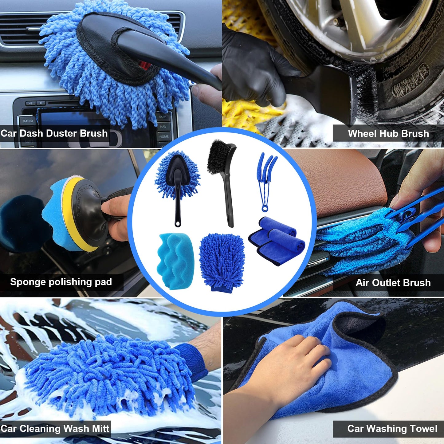 27Pcs Car Wash Cleaning Kit with Foam Gun, Car Detailing Kit, Auto Detail Supplies Tools With Wheel Drill Brush Set, Car Polishing Kit, Car Detailing Brush Set for Tires, Wheels, Interior & Exterior