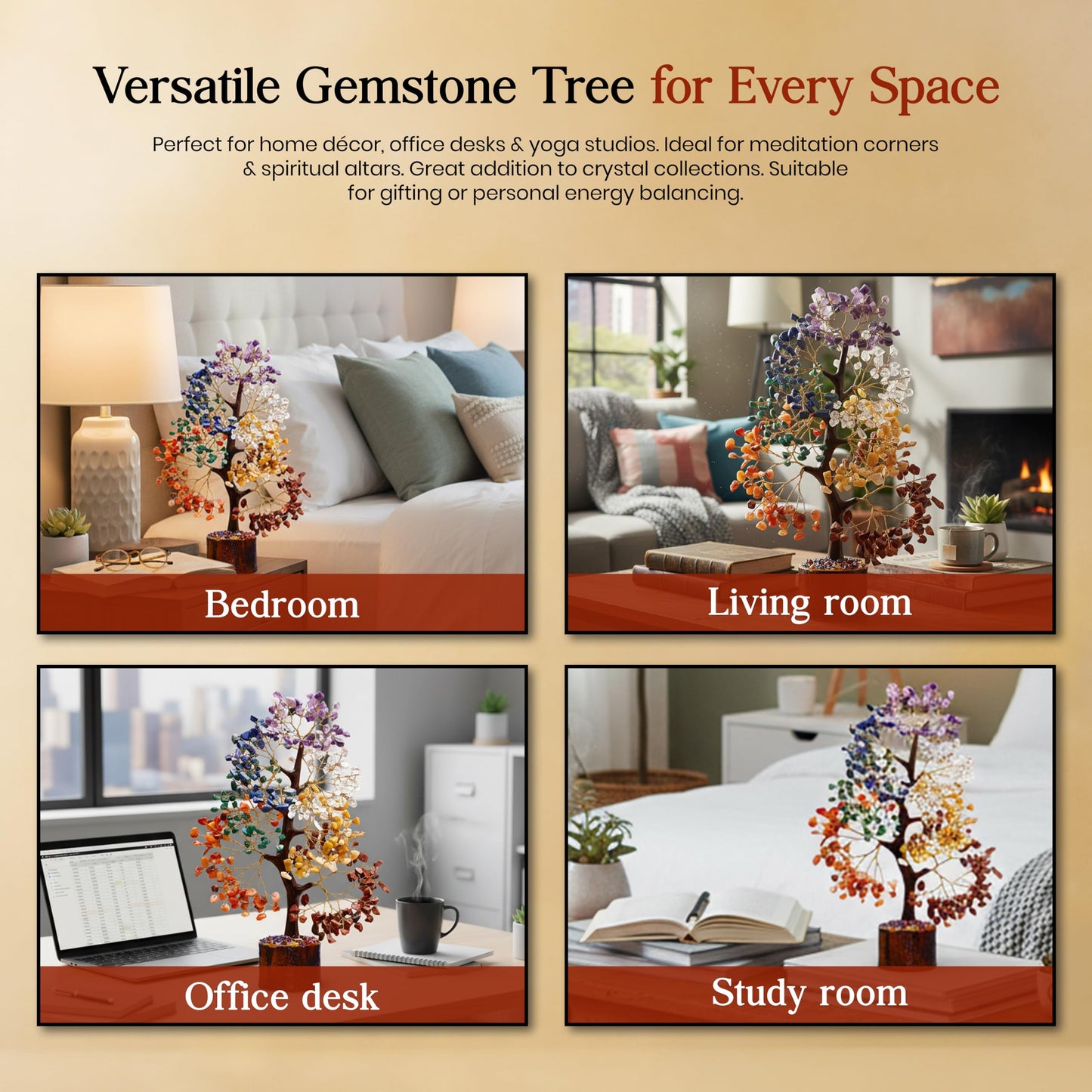 AstraVeda Crystal Tree, 7 Chakra Stones, Feng Shui, Healing Tree, Gemstones, Women Crystal Gifts, Healing Stones, Spiritual Gifts, Chakra Pyramid, Home Office Decor