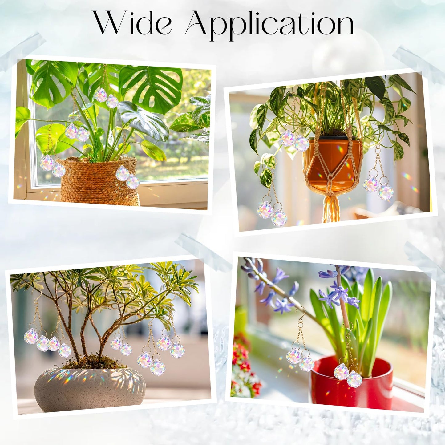 Ferrochef 6 Pcs Colorful Crystal Sun Catcher Plant Vine Charms Hanging for Mini Potted Plants, Home Window Garden, Garden Home Window Rainbow Sun Catchers Plant Accessories Indoor (Ball)