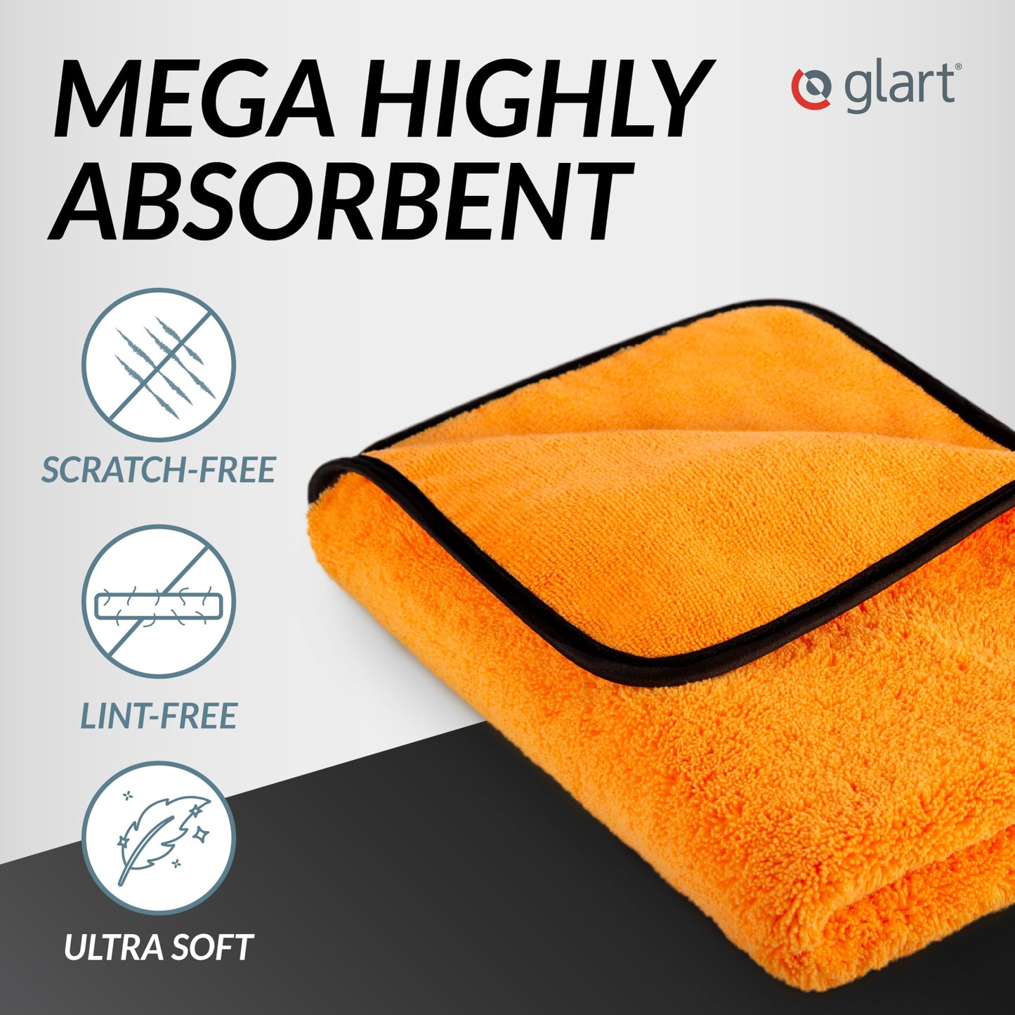 Glart 44WG Car Drying Towel XXL 90x60 cm - Microfiber Polishing Cloth Orange - Large Absorbent and Cleaning Cloth for Car, Motorcycle, Boat, Household - Soft, Paint-Friendly, Lint-Free.
