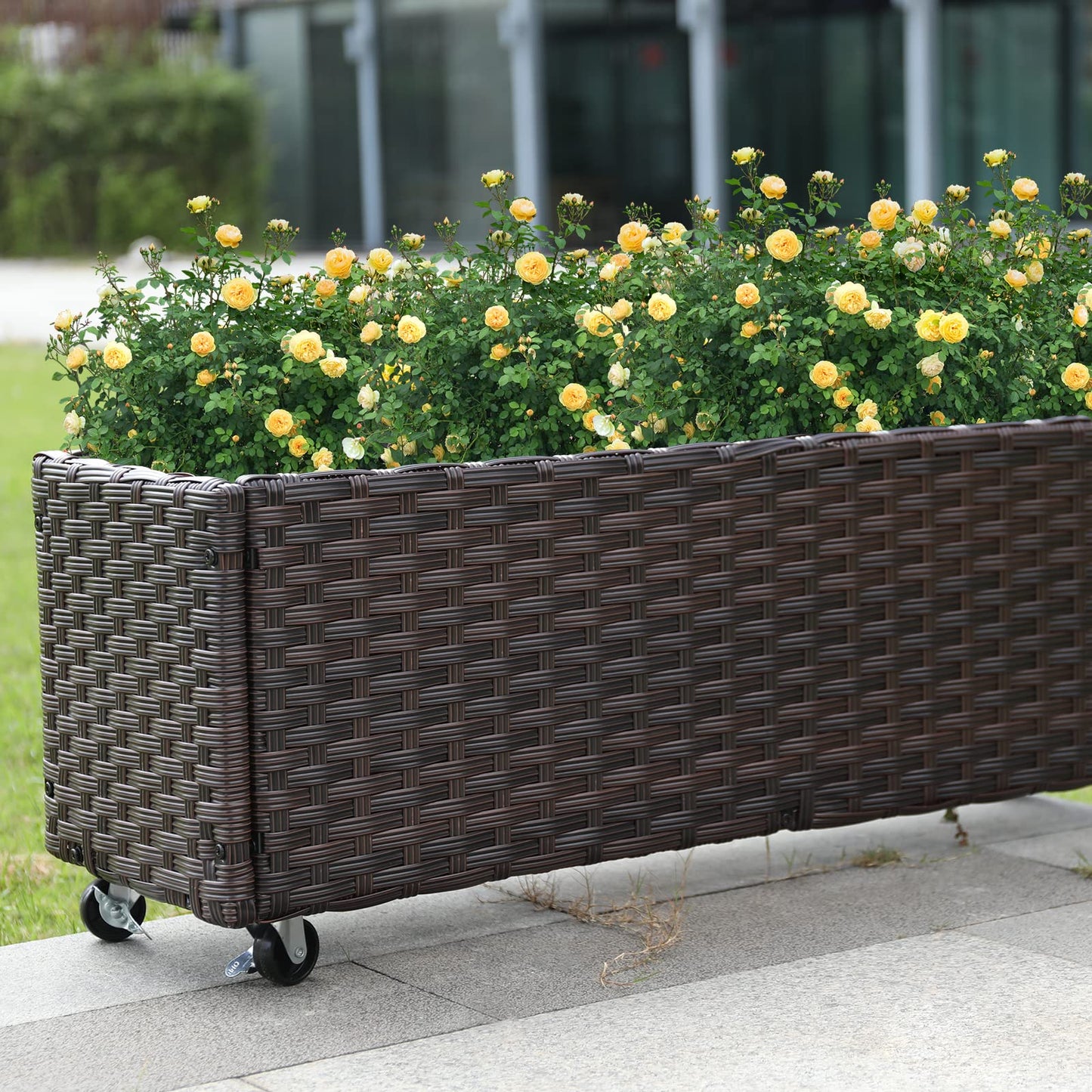 Raised Garden Bed - Garden Planters Box with Wheels, Rattan Patio Raised Beds for Gardening, Indoor Outdoor Planters 3.1FT Save Space…