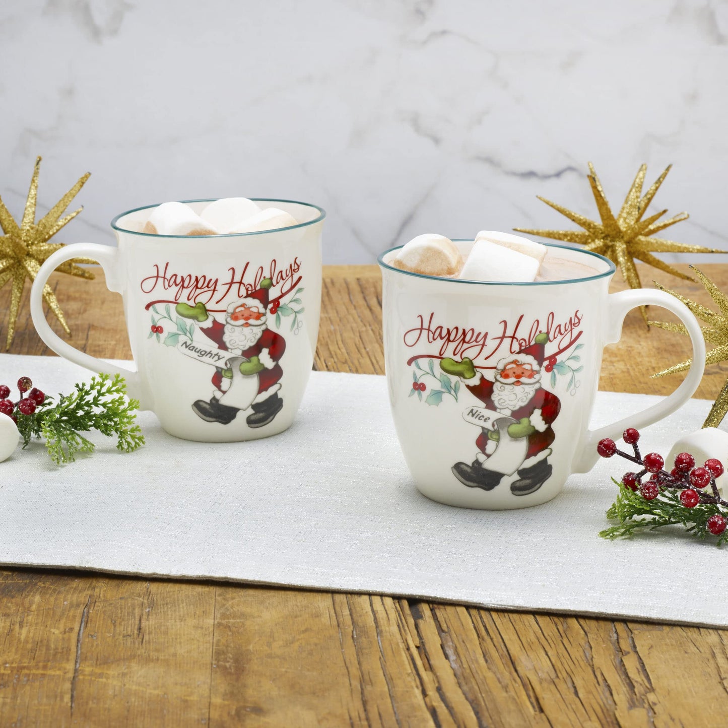 Pfaltzgraff Winterberry Mug Porcelain Naughty And Nice (Set of 2), 20 oz, Assorted -