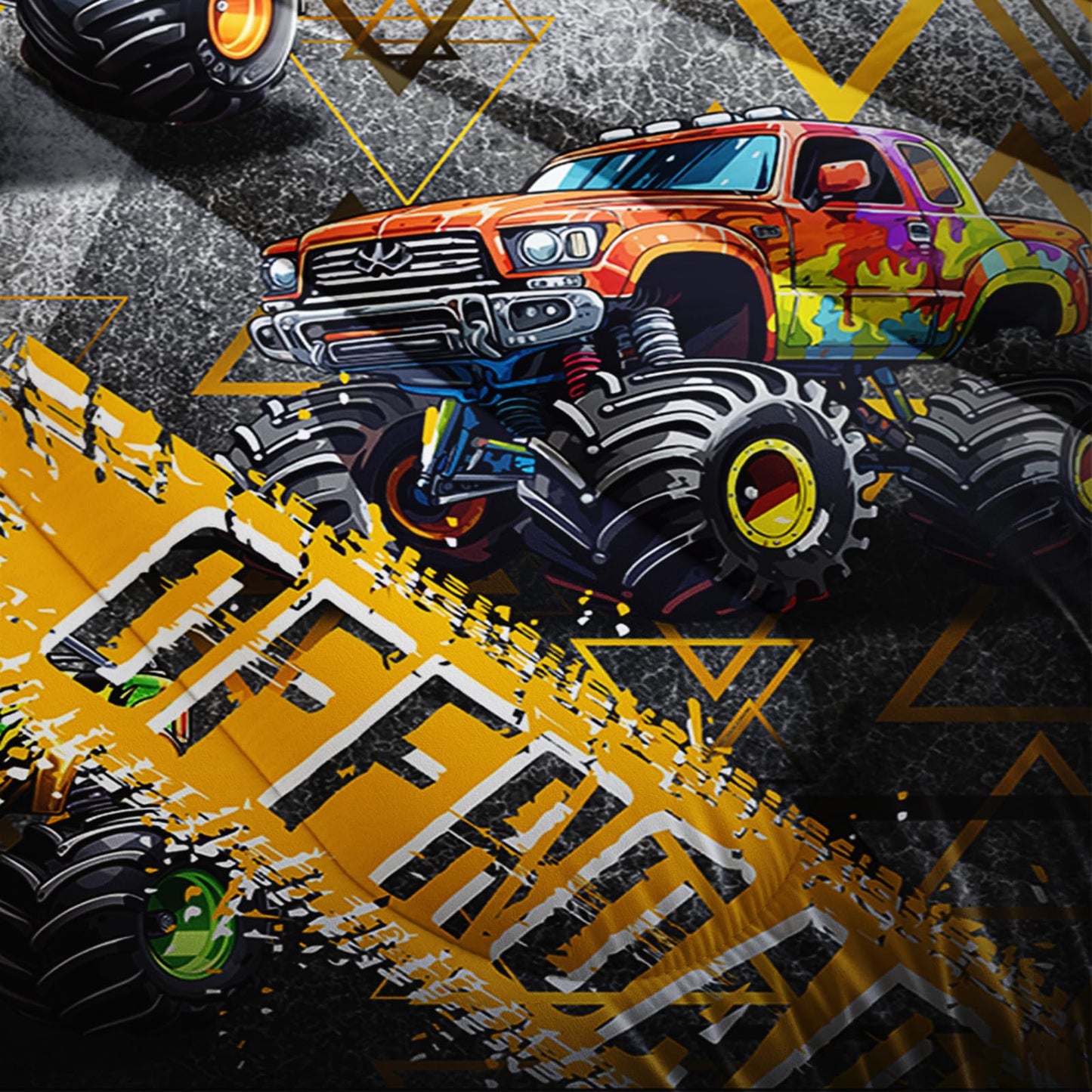 lneffble Full Size Monster Truck Comforter Sets for Boys,Monster Truck Full Size Bedding Sets Boys,with 1 Comforter with 2 Pillow Case,Kids Monster Truck Themed Bedroom Decor
