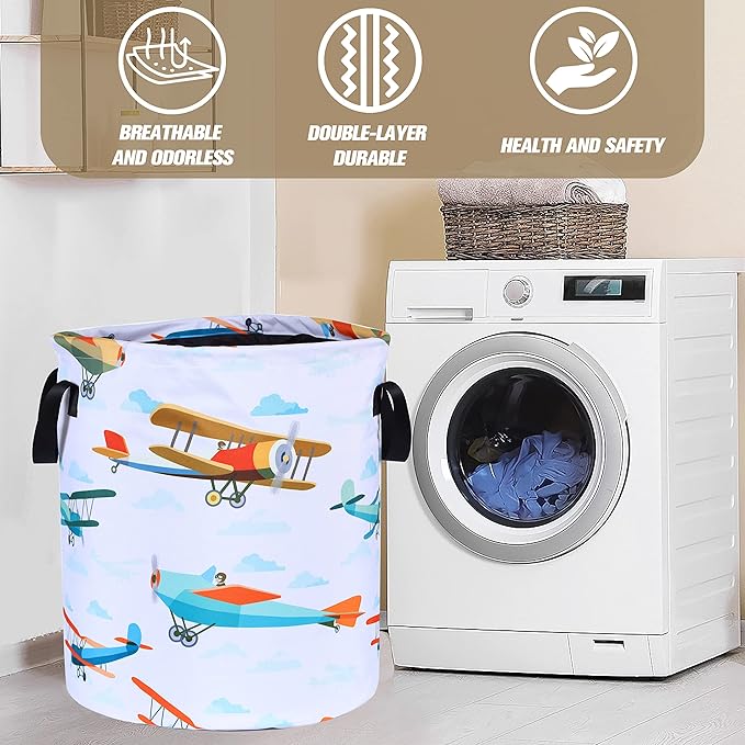 Funny Plane Laundry Basket Foldable Oxford Cloth Tote Bag Laundry Hamper