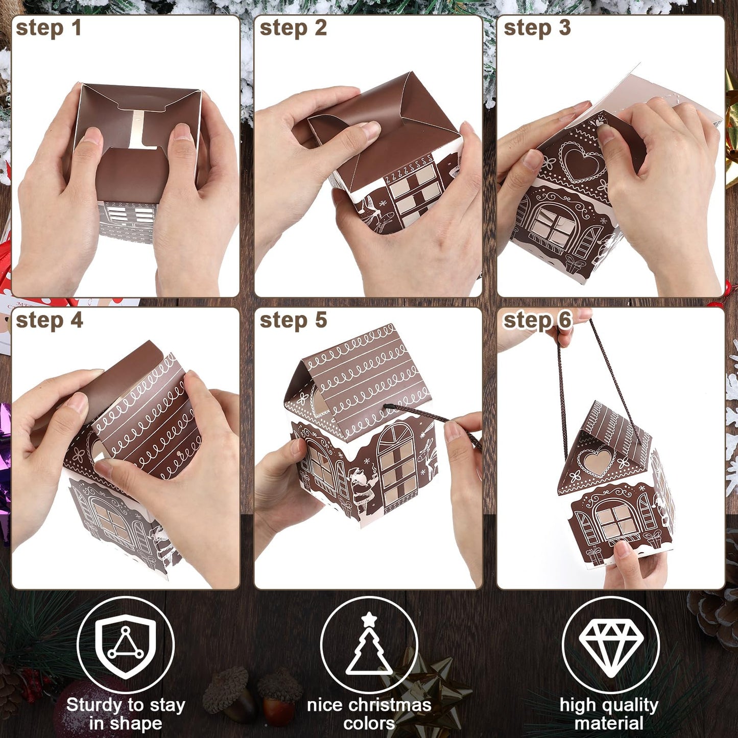 Gersoniel 24 Pcs Christmas Gift Boxes Candy Gingerbread House Mini Christmas Party Favor Box Small Paperboard Gift Container for Xmas Holiday Party Treat Cookie Goodie Snack Packaging (Dark Brown)