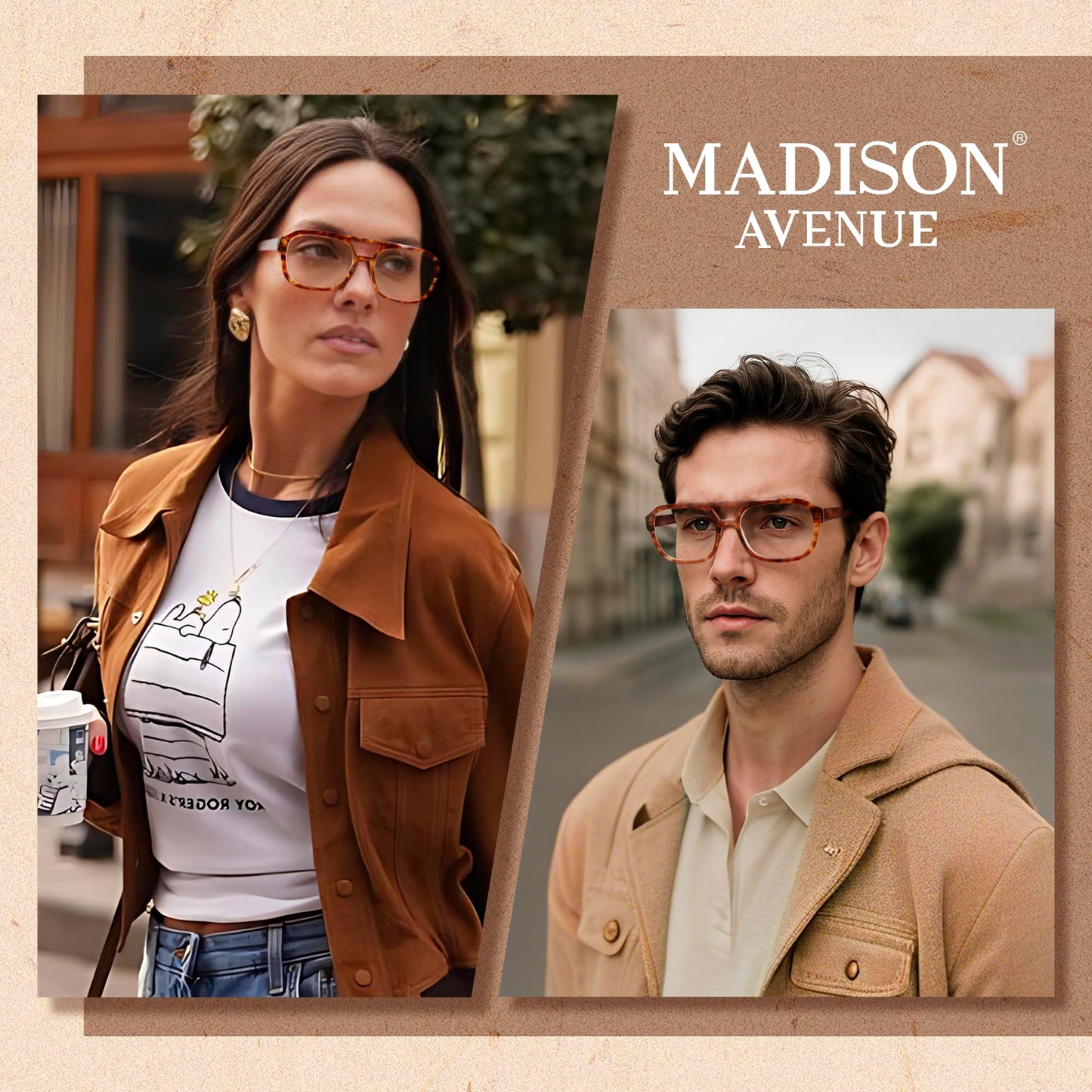 Madison Avenue Retro Aviator Blue Light Blocking Glasses for Women Men with Case, Trendy Rectangle Computer Eyeglasses Orange Demi