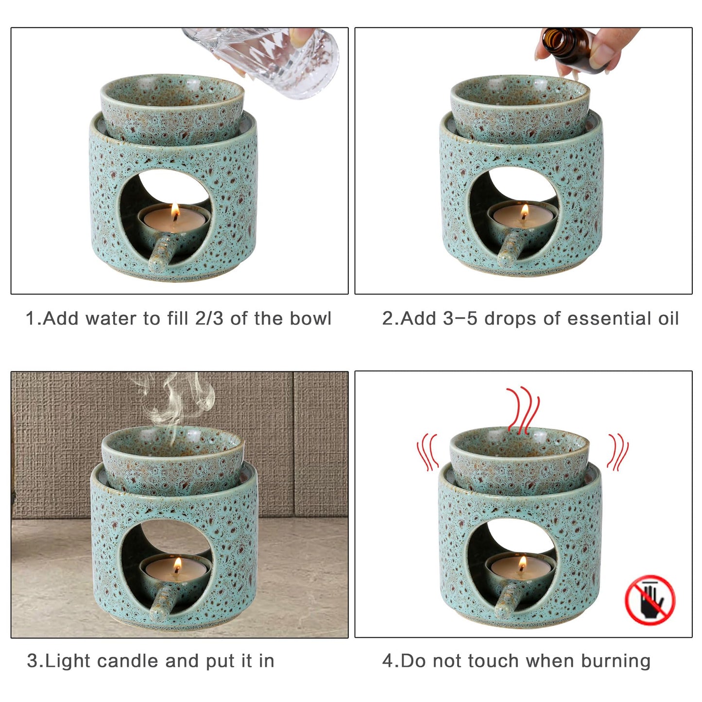 Auxmeware - Essential Oil Burner for Scented Oil, Oil Warmer, Tealight Wax Melt Warmer, Candle Diffuser, Tea Light Holder, Green