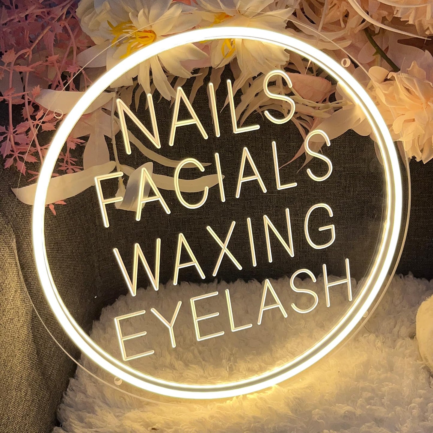 Nails Facials Waxing Eyelash Neon Sign for Wall Decor 3D Art Carving Design Personalized Led Advertising Neon Light Sign for Beauty Salon Spa Business Lash Hair Shop Wedding Warm White USB 30×30CM