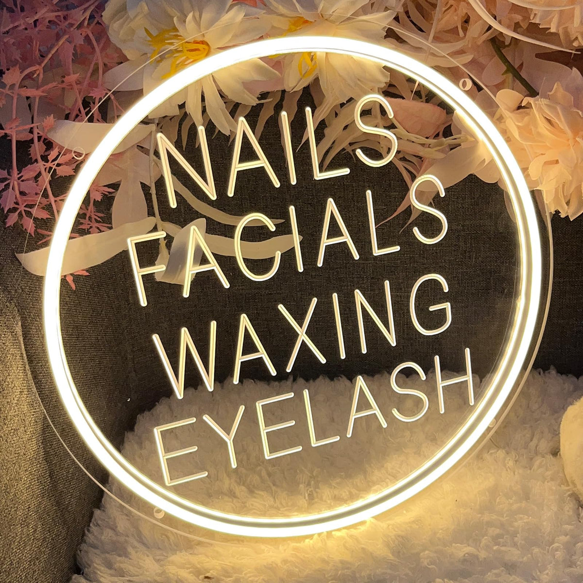 Nails Facials Waxing Eyelash Neon Sign for Wall Decor 3D Art Carving Design Personalized Led Advertising Neon Light Sign for Beauty Salon Spa Business Lash Hair Shop Wedding Warm White USB 30×30CM