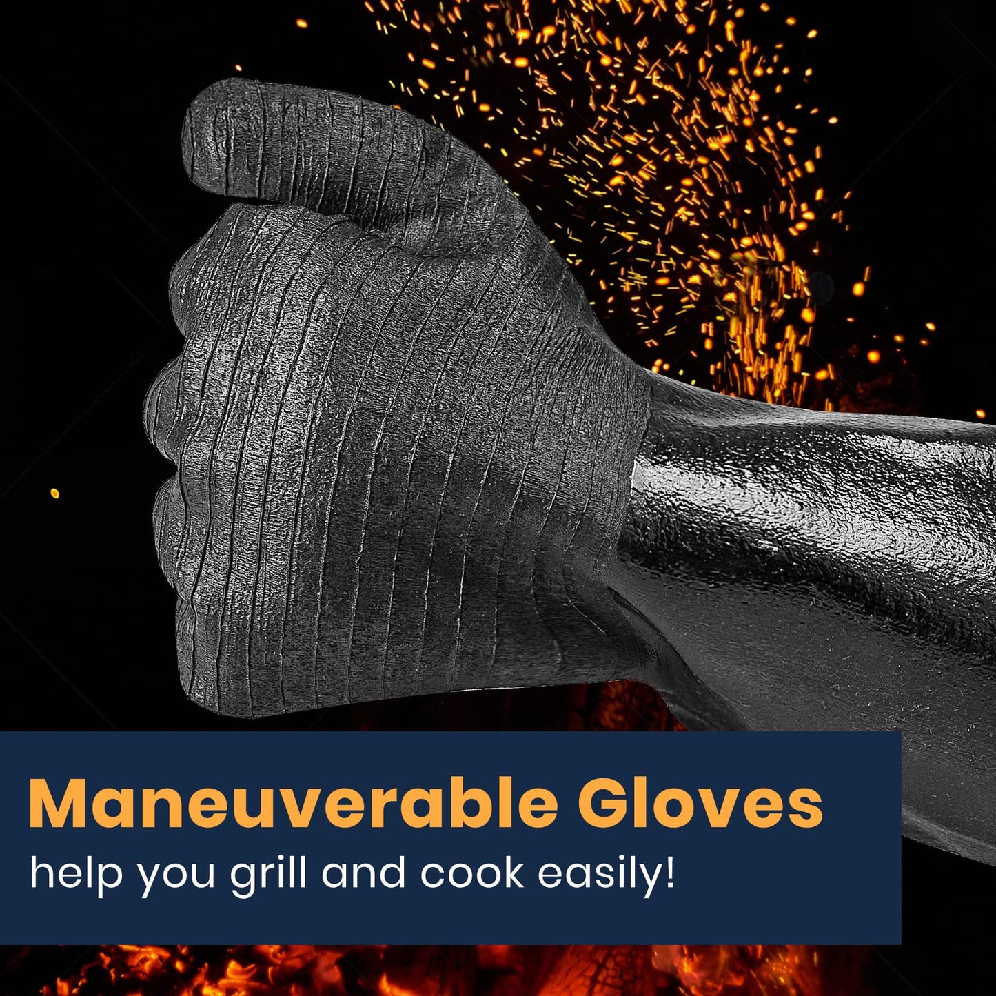 GEEKHOM 18-Inch Heat Resistant Gloves 932°F for BBQ Grilling, Waterproof Long Sleeve Anti-Slip Cooking Gloves – Textured Grip Protection