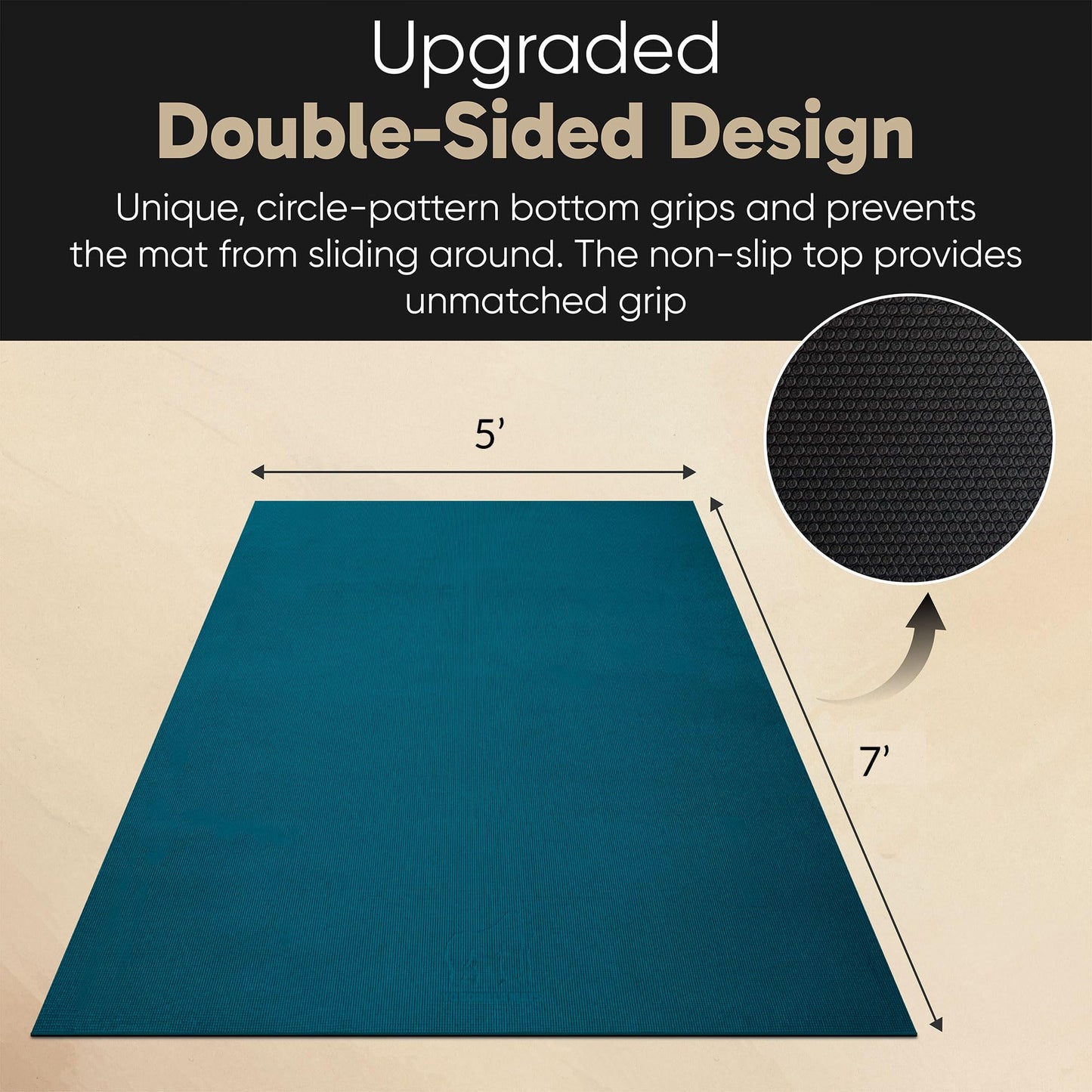 Gorilla Mats Premium Large Yoga Mat – 7' x 5' x 8mm Extra Thick & Ultra Comfortable, Non-Slip Barefoot Exercise Mat – Works Great on Any Floor for Stretching, Cardio or Home Workouts