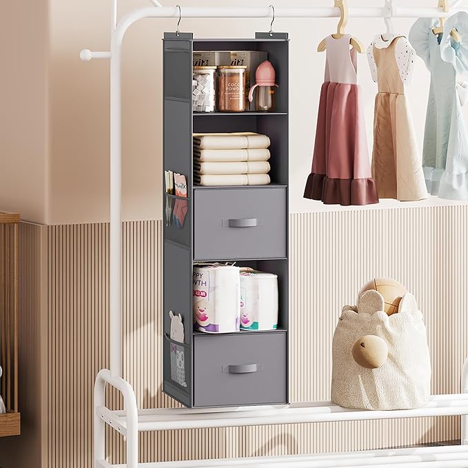 YOUDENOVA Hanging Closet Organizer, 5 Tier Hanging Closet Shelves