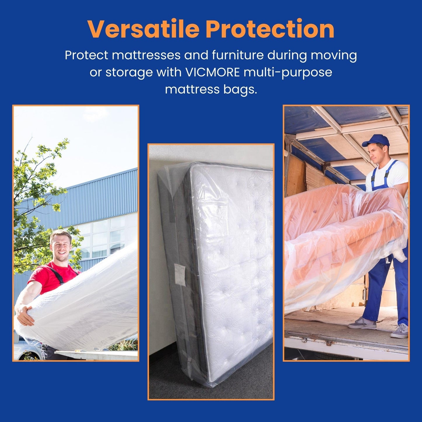 VICMORE Queen Mattress Bags 2-Pack for Moving & Storage - 1.5 Mil Clear Plastic Queen Mattress Moving Bags, Dust Protection