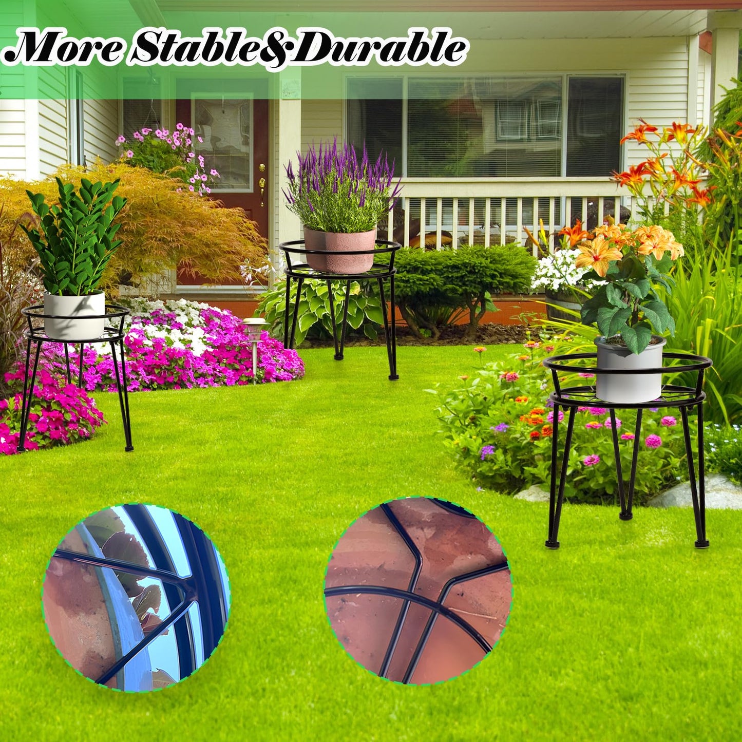 Santentre 3Pack Metal Plant Stands Outdoor Indoor,Rustproof Iron Flower Pot Stands Outdoor,Heavy Duty Pot Stand for Plants Indoor,Round Black Display Rack Flower Stand Plant Holders