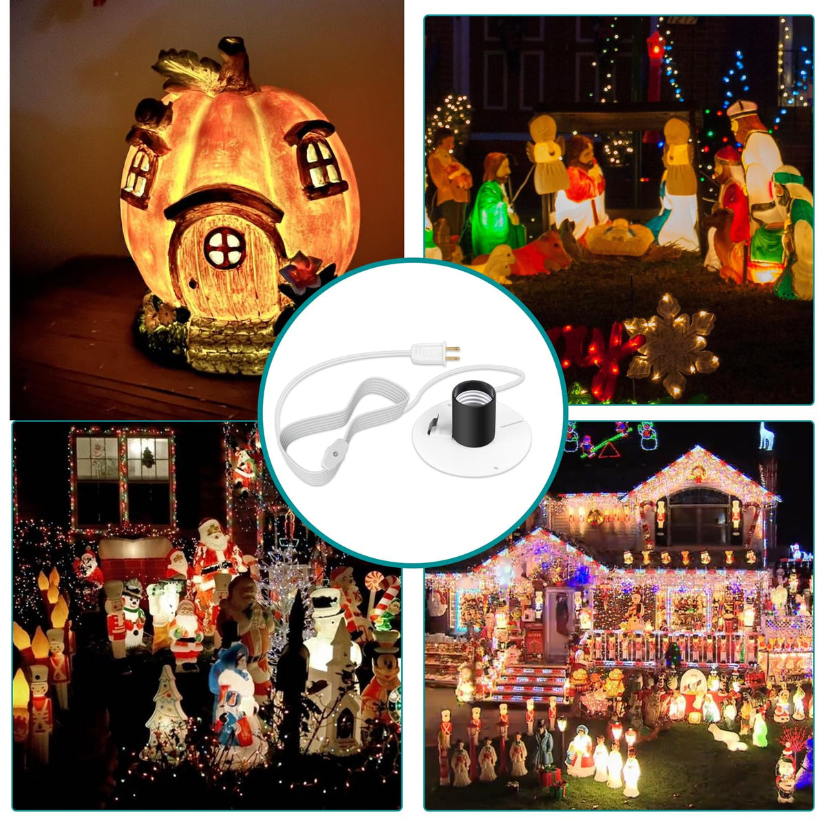 Basysion Blow Mold Light Kit Replacement Medium Base LightLight Cord with Switch, for MB48 E26 E27LED Single Light Cord Kit,for Christmas Village Halloween Salt Lamps Home Festive (2 Sets)